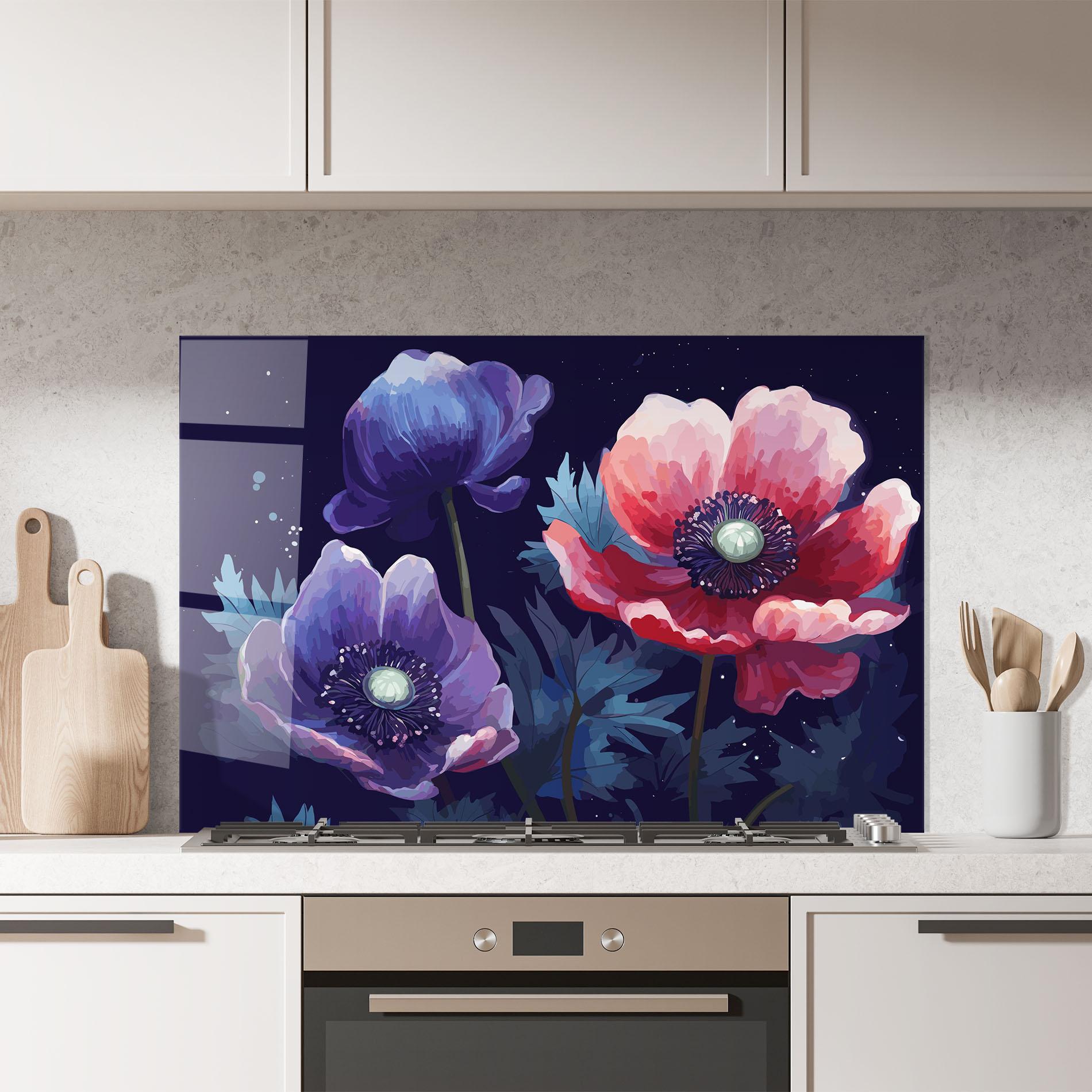 Küchenrückwand Glas Night Poppy Art mockup 7