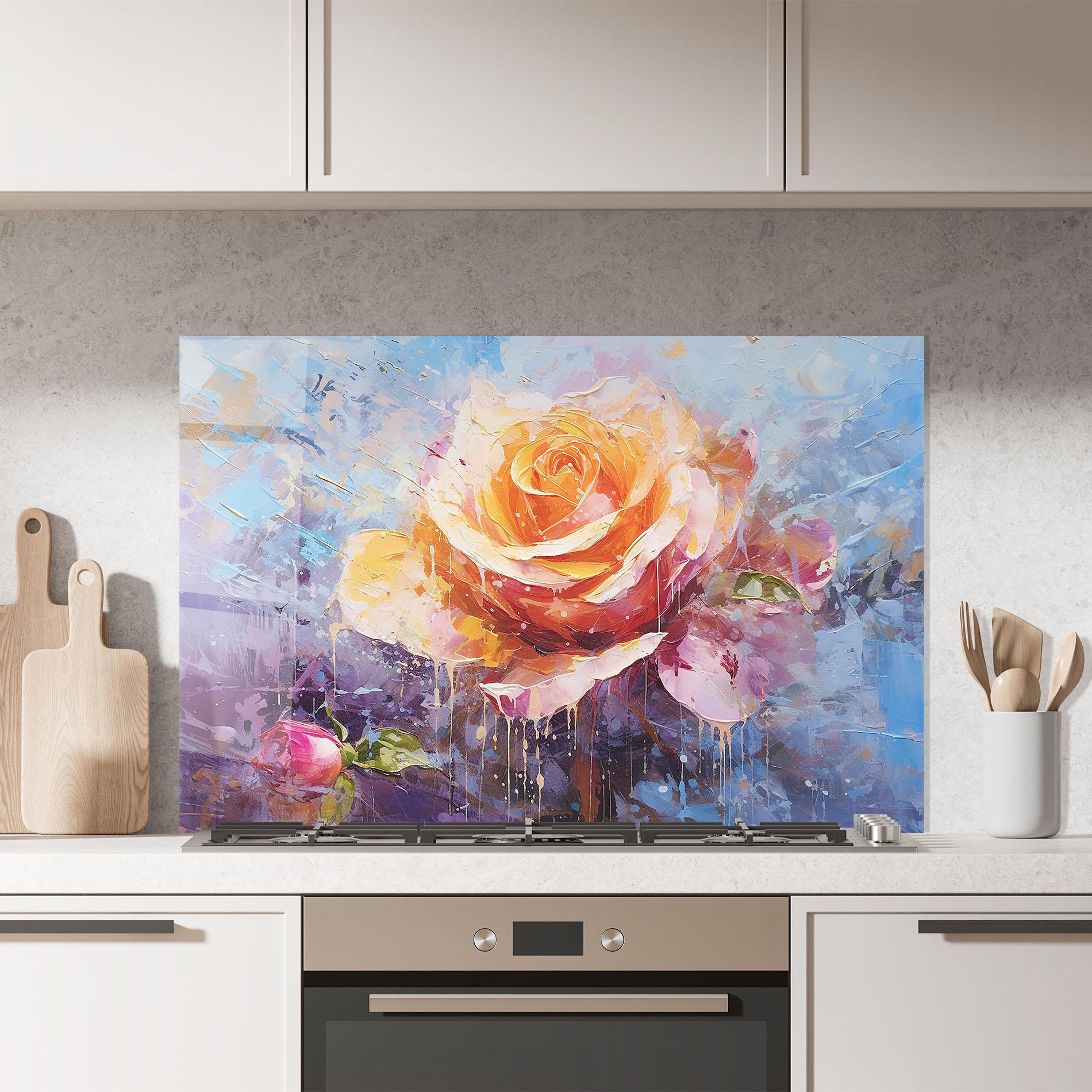 Küchenrückwand Glas Orange Pink Peony Art mockup 7