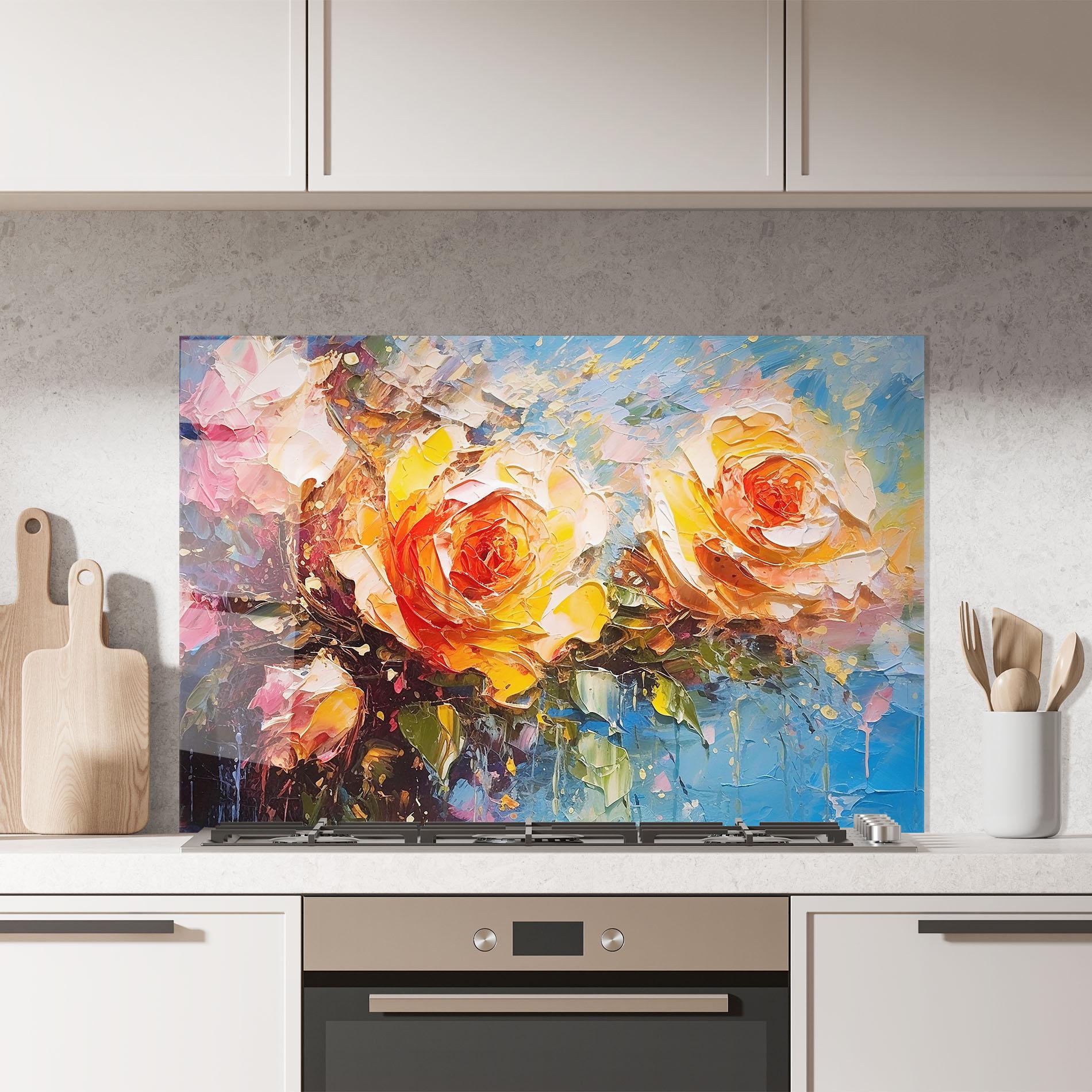 Küchenrückwand Glas Orange Roses Painting mockup 7