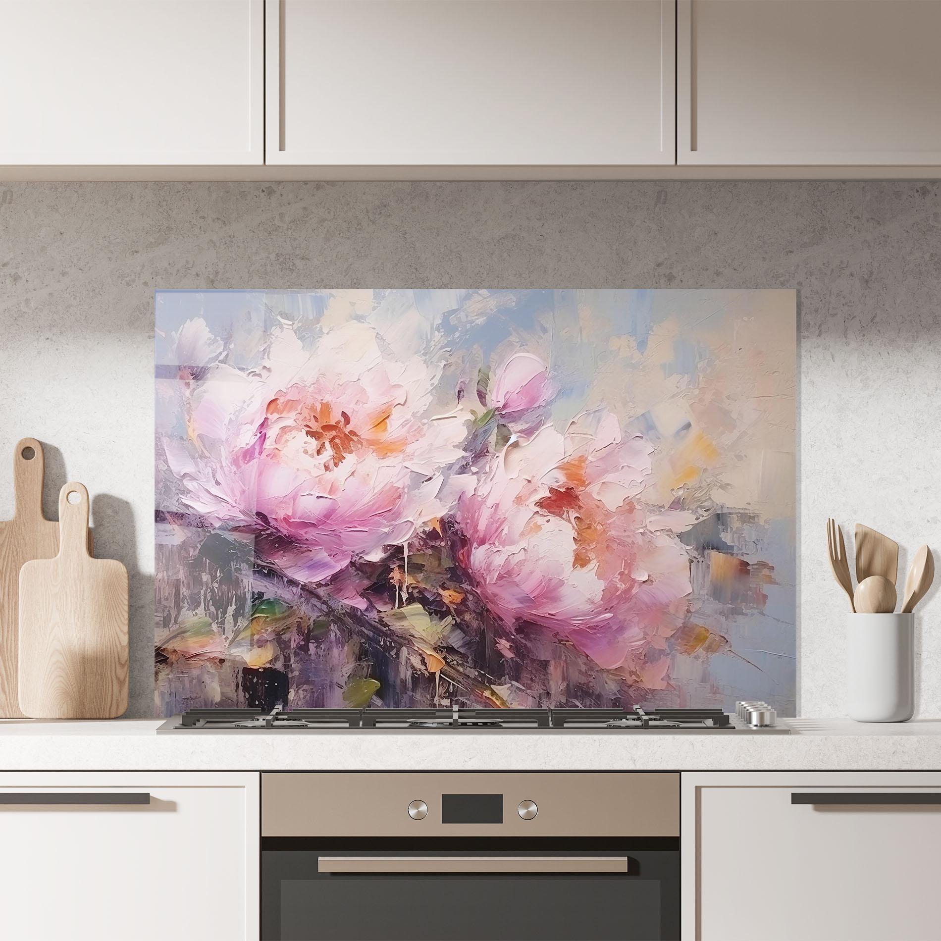 Küchenrückwand Glas Peony Art mockup 7