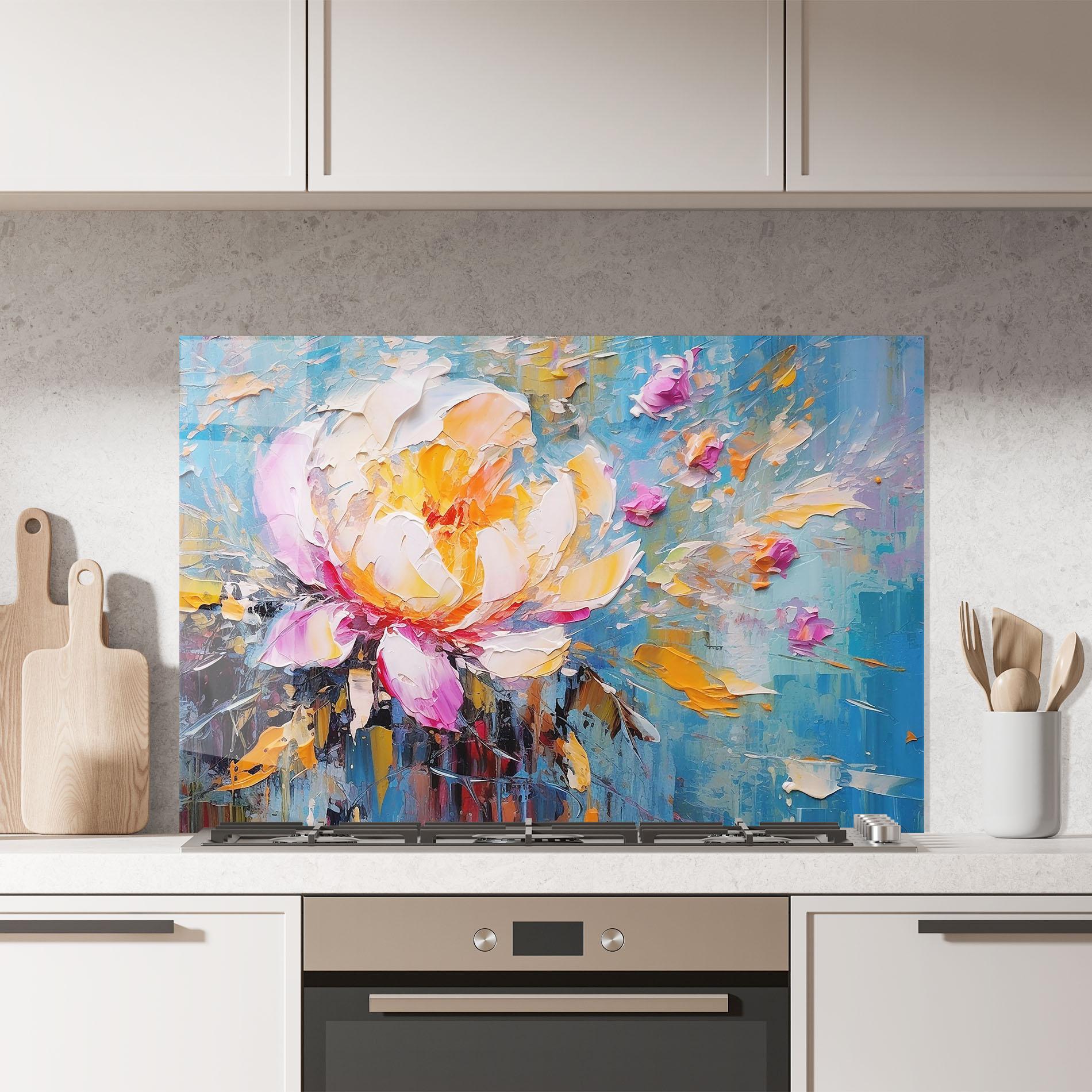 Küchenrückwand Glas Pink Orange Peony Art mockup 7