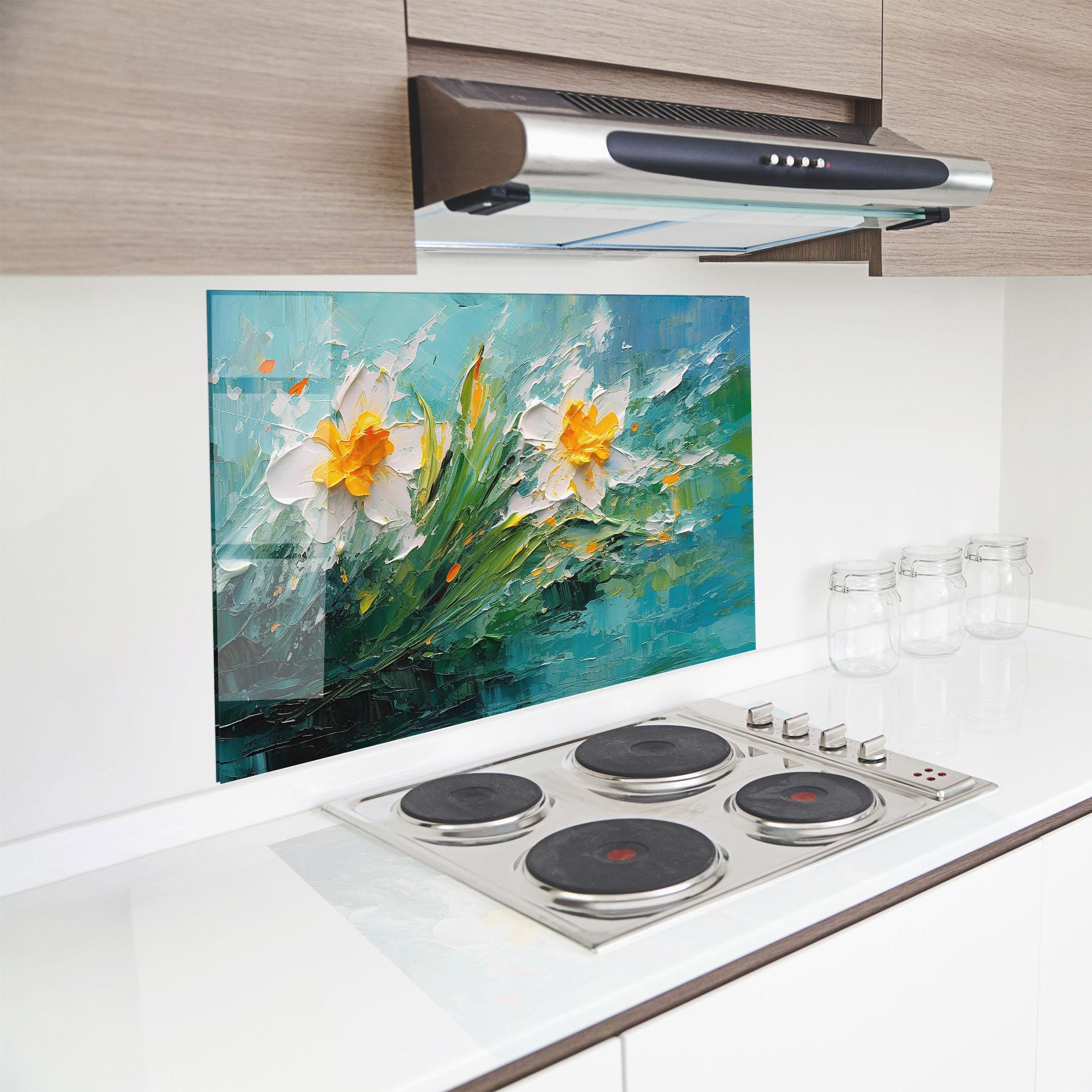 Küchenrückwand Glas Abstract Flower Painting mockup 8