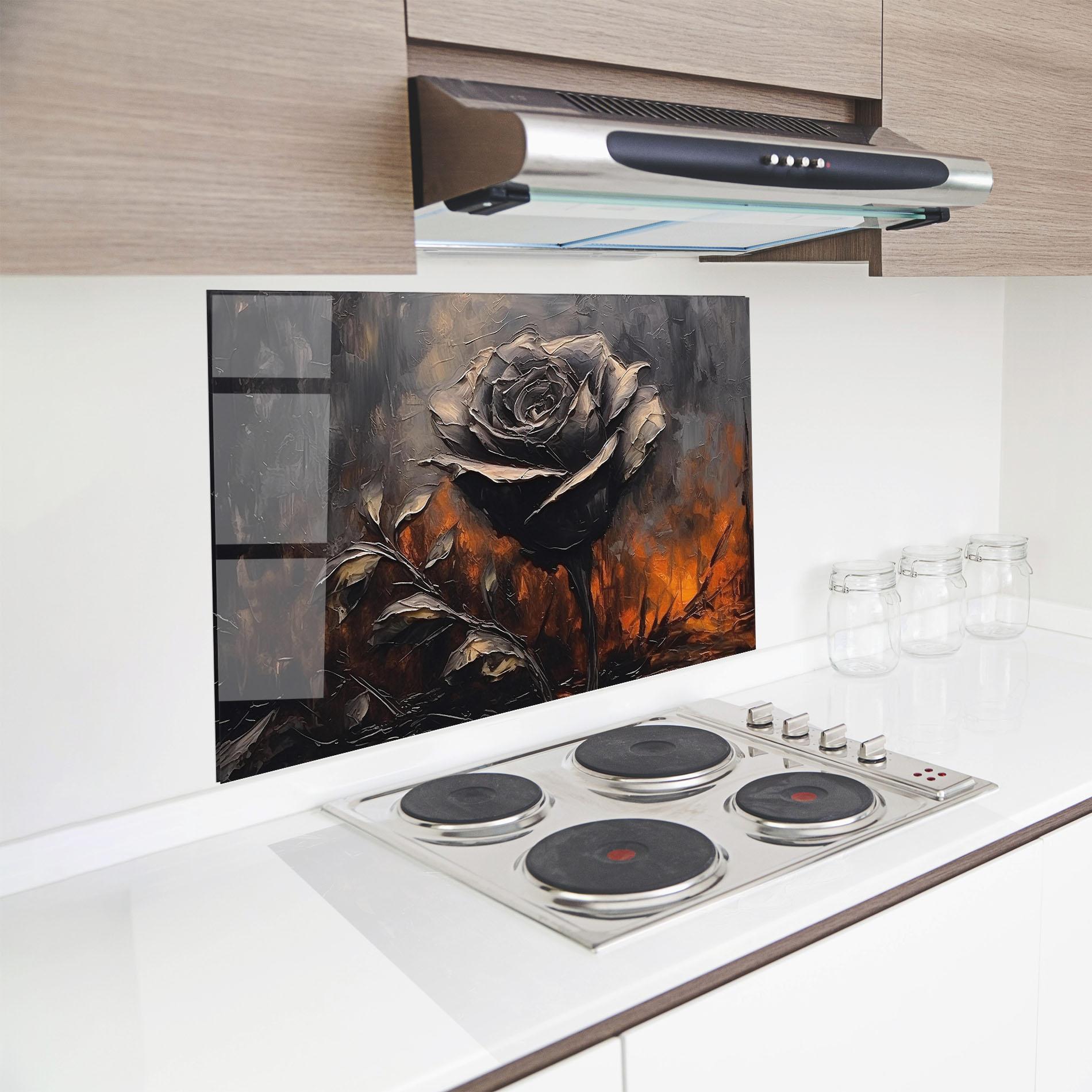 Küchenrückwand Glas Black Rose Art mockup 8