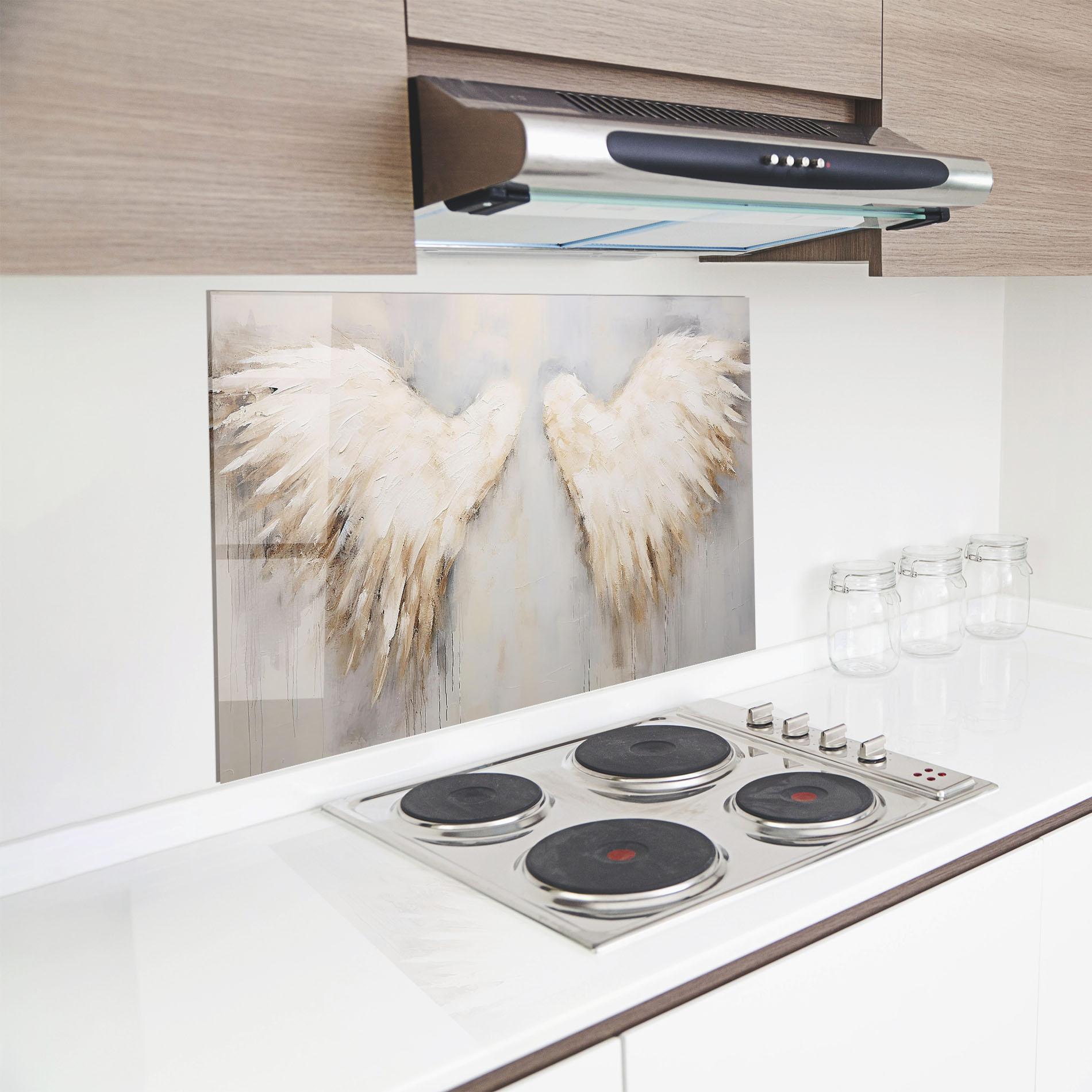 Küchenrückwand Glas Cream White Wings mockup 8