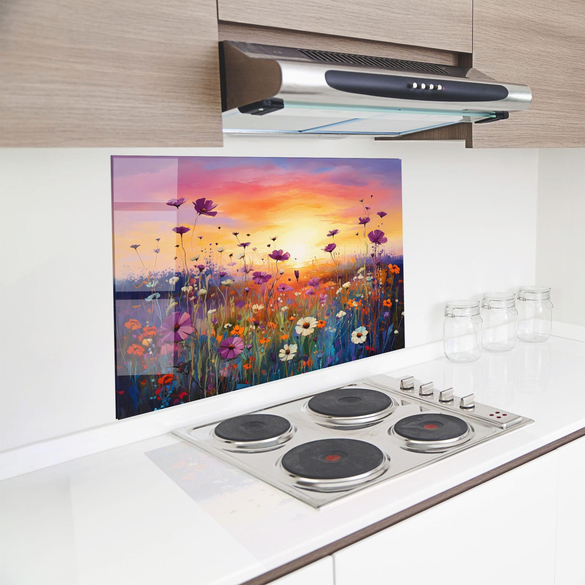Küchenrückwand Glas Dreamy Field Flowers mockup 8