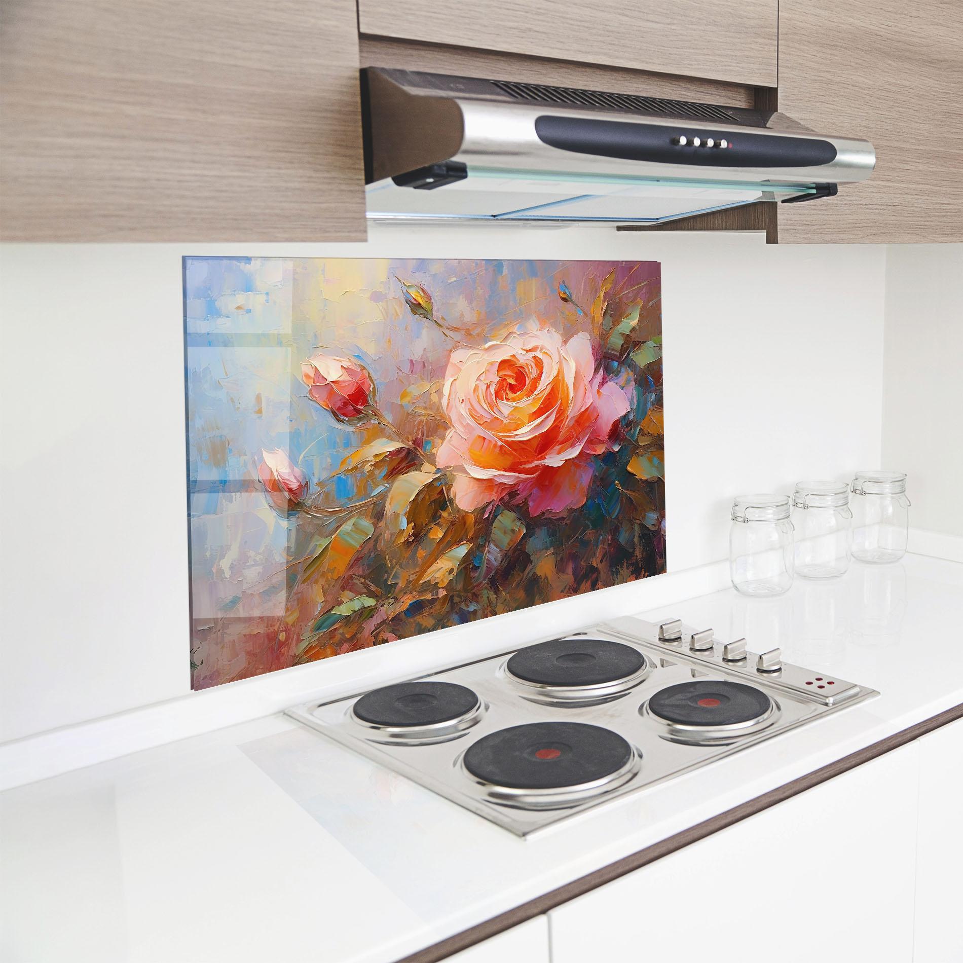 Küchenrückwand Glas Light Pink Rose Art mockup 8