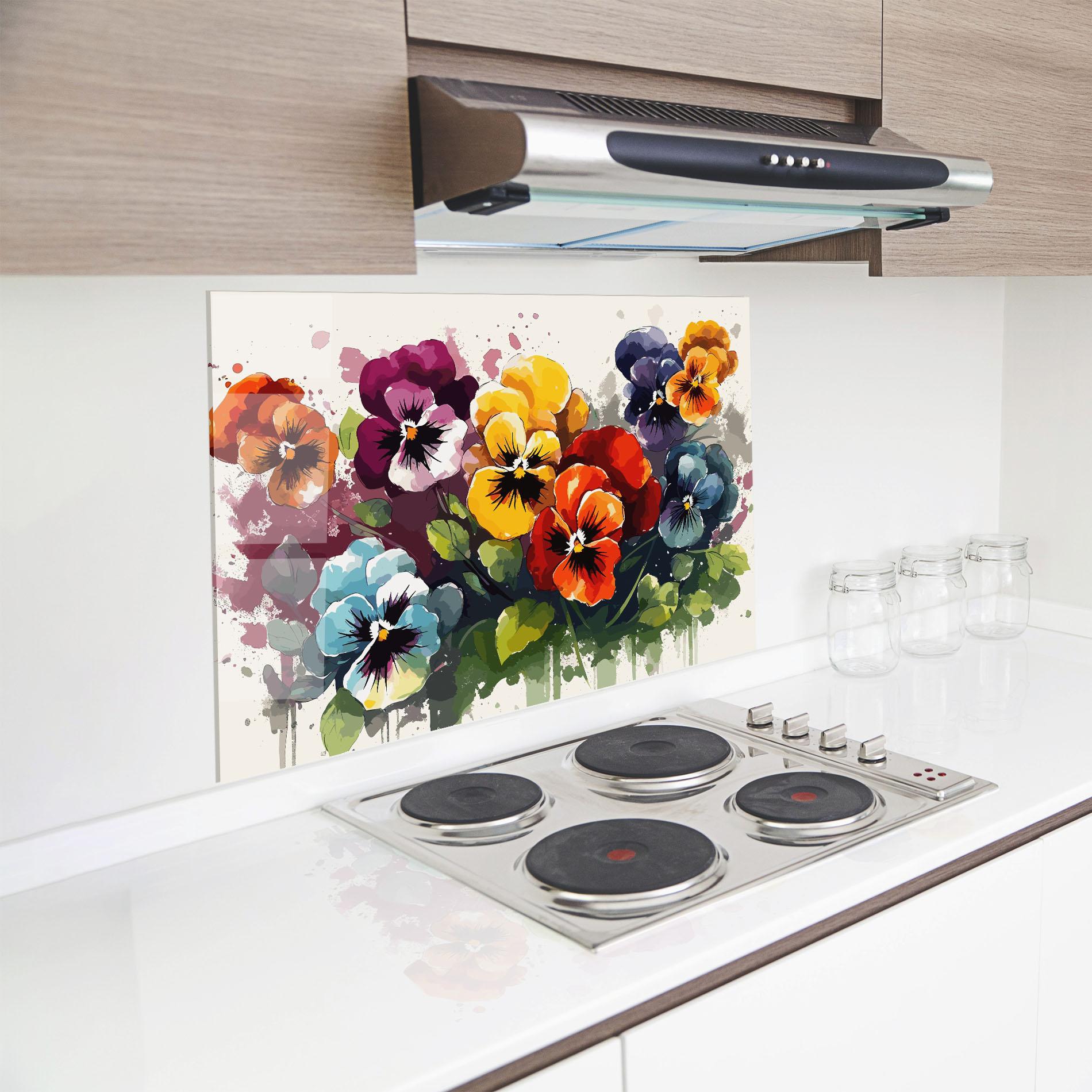 Küchenrückwand Glas Mix Paint Flowers mockup 8