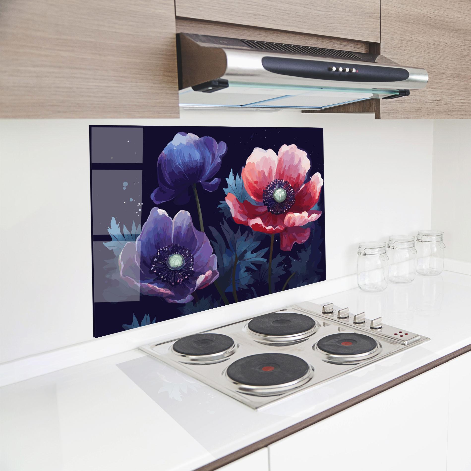 Küchenrückwand Glas Night Poppy Art mockup 8