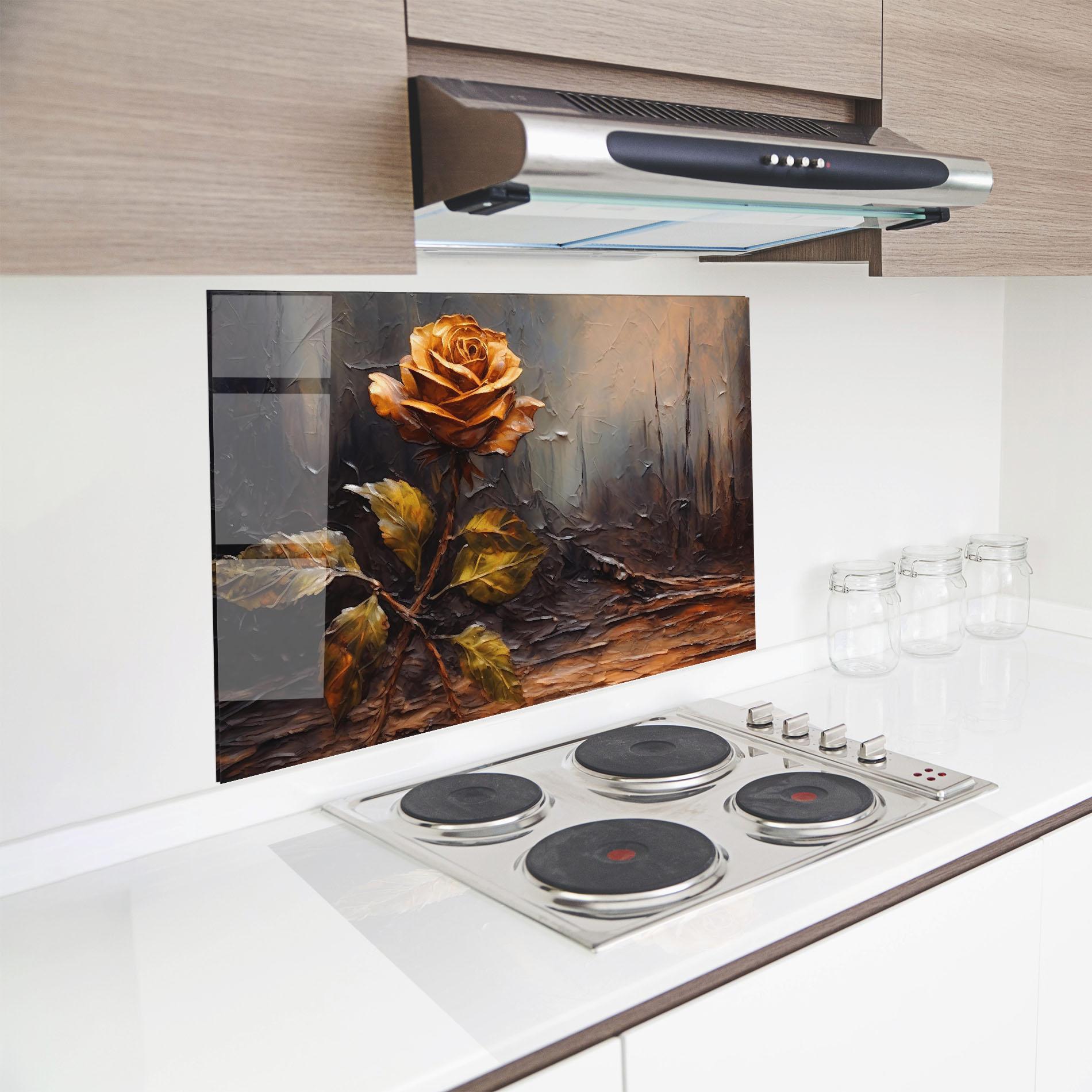 Küchenrückwand Glas Orange Rose Art mockup 8