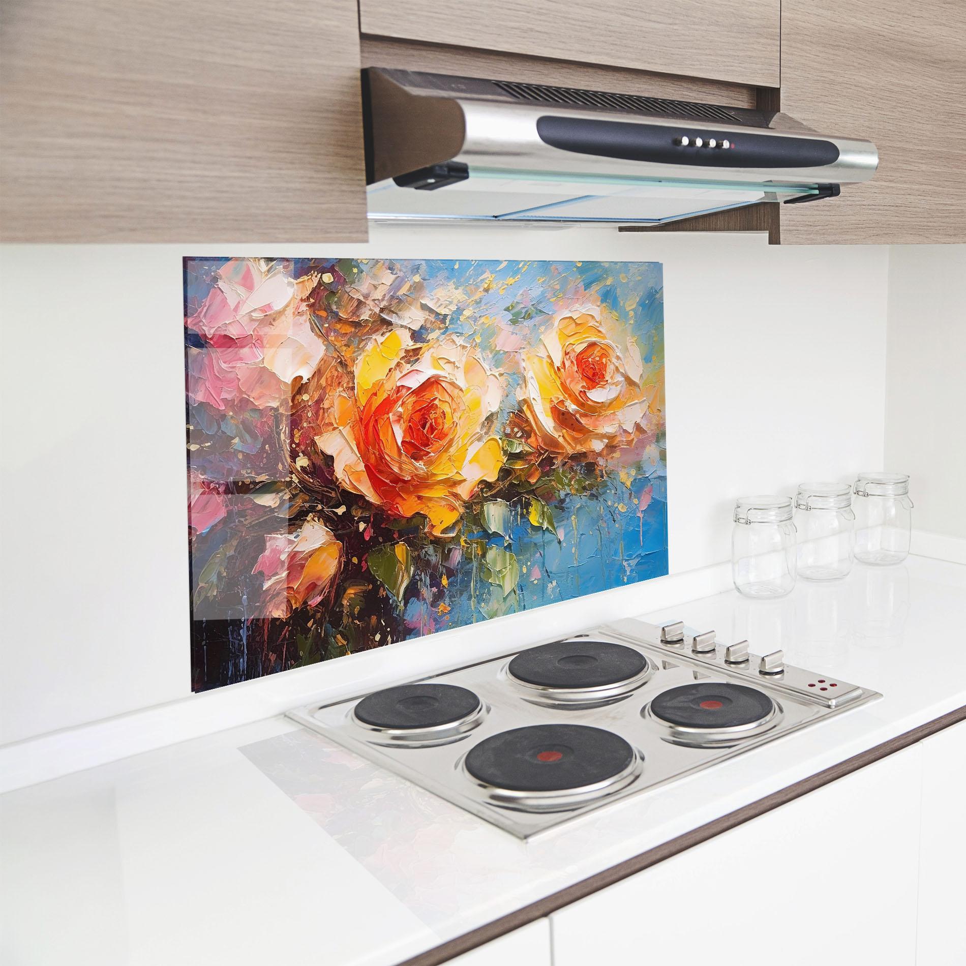 Küchenrückwand Glas Orange Roses Painting mockup 8