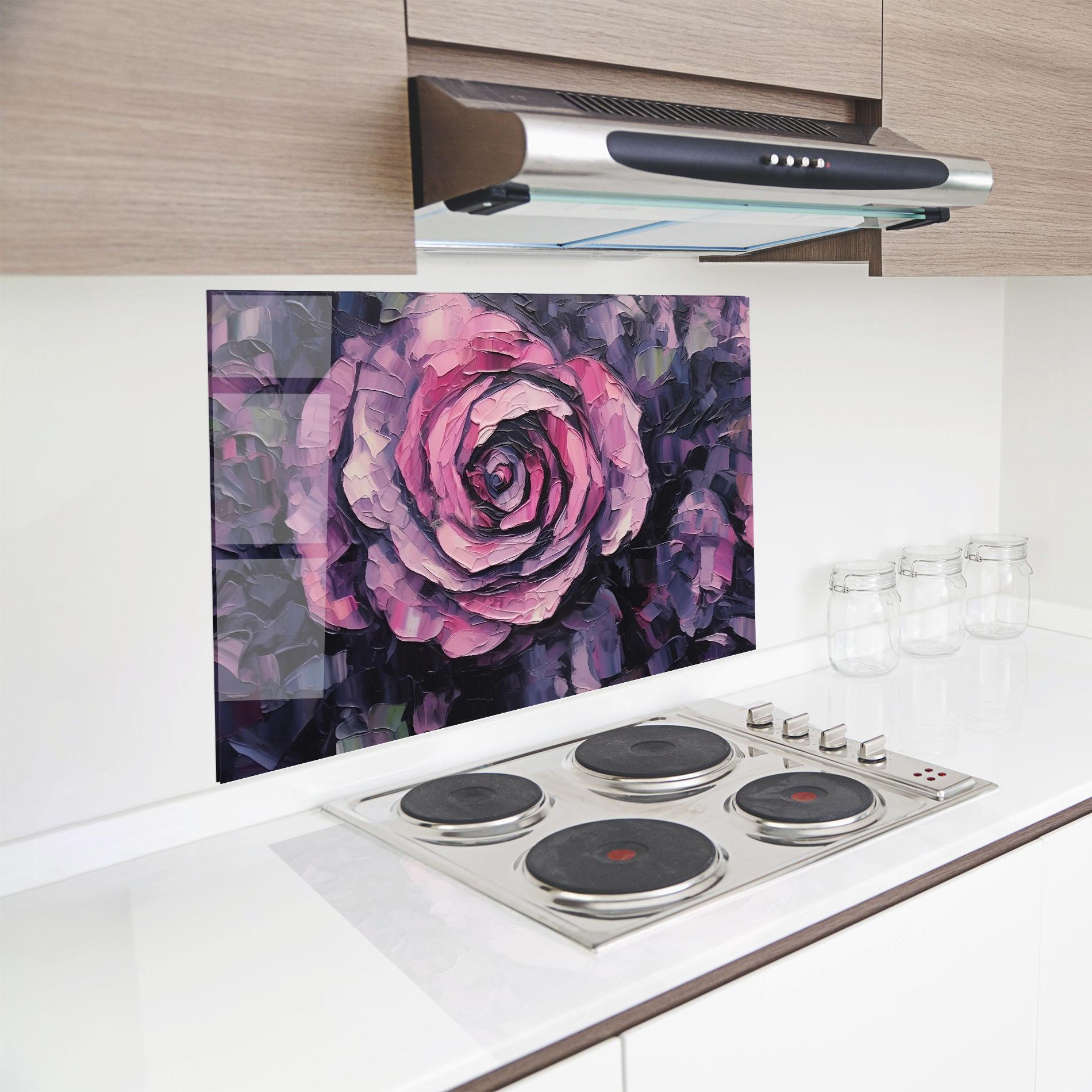 Küchenrückwand Glas Pretty Purple Rose Art mockup 8