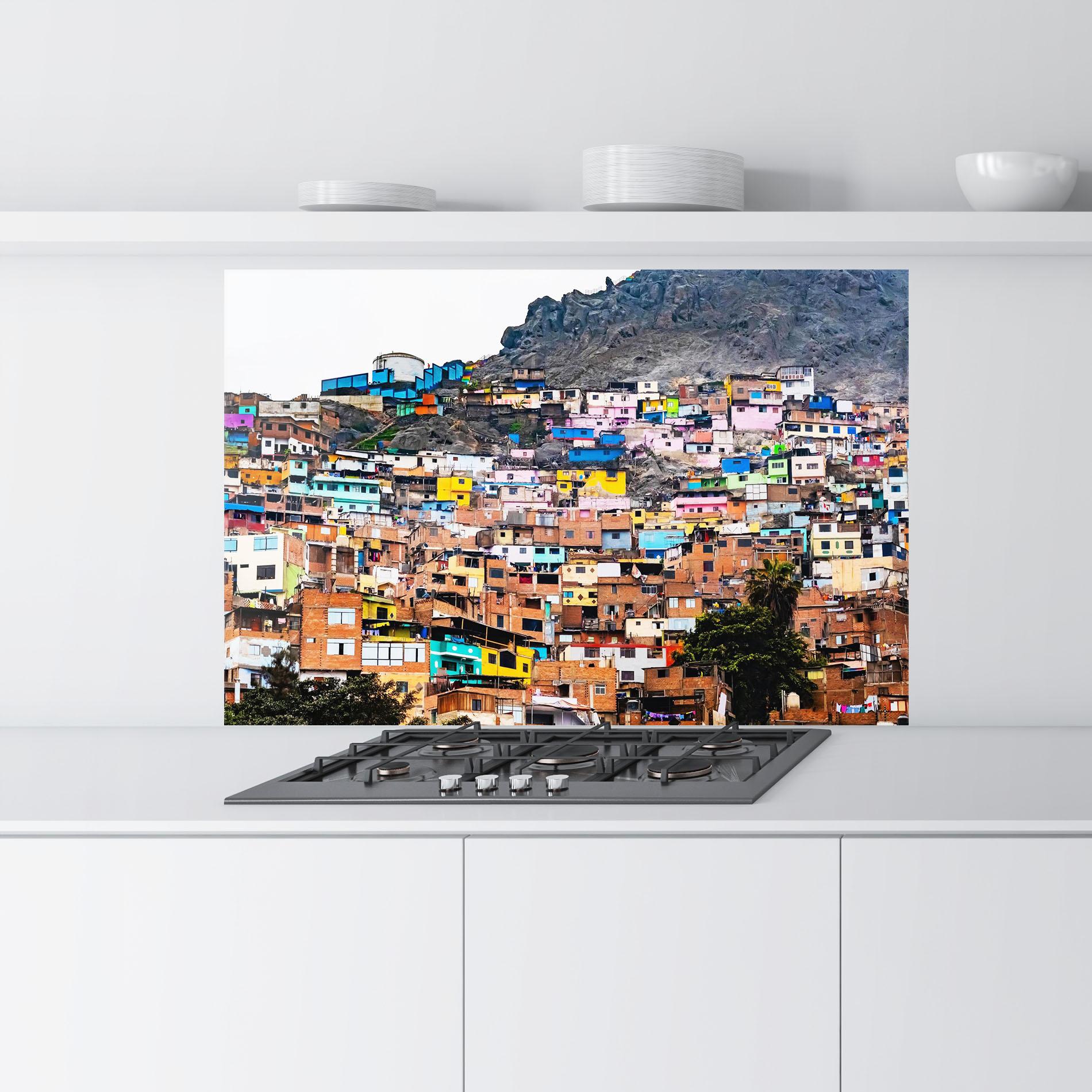Küchenrückwand Glas Colorful Slum Buildings mockup 9