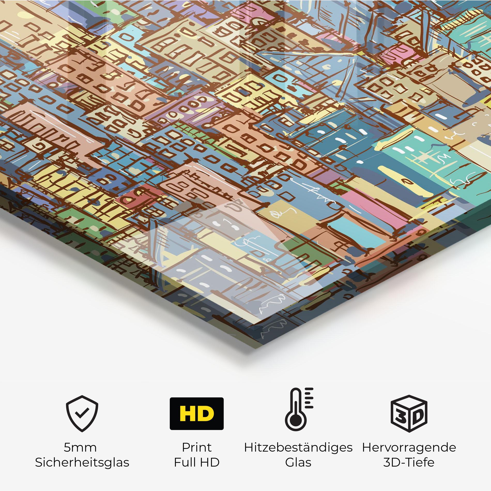 Küchenrückwand Glas Colorful African City mockup 2