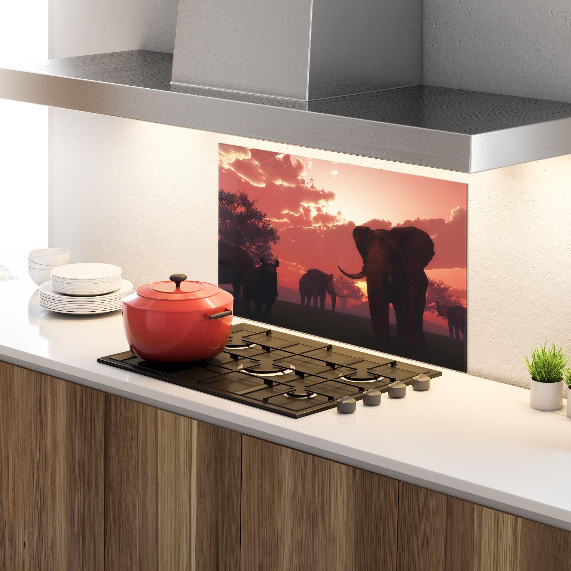 Küchenrückwand Glas African Elephant View mockup 4