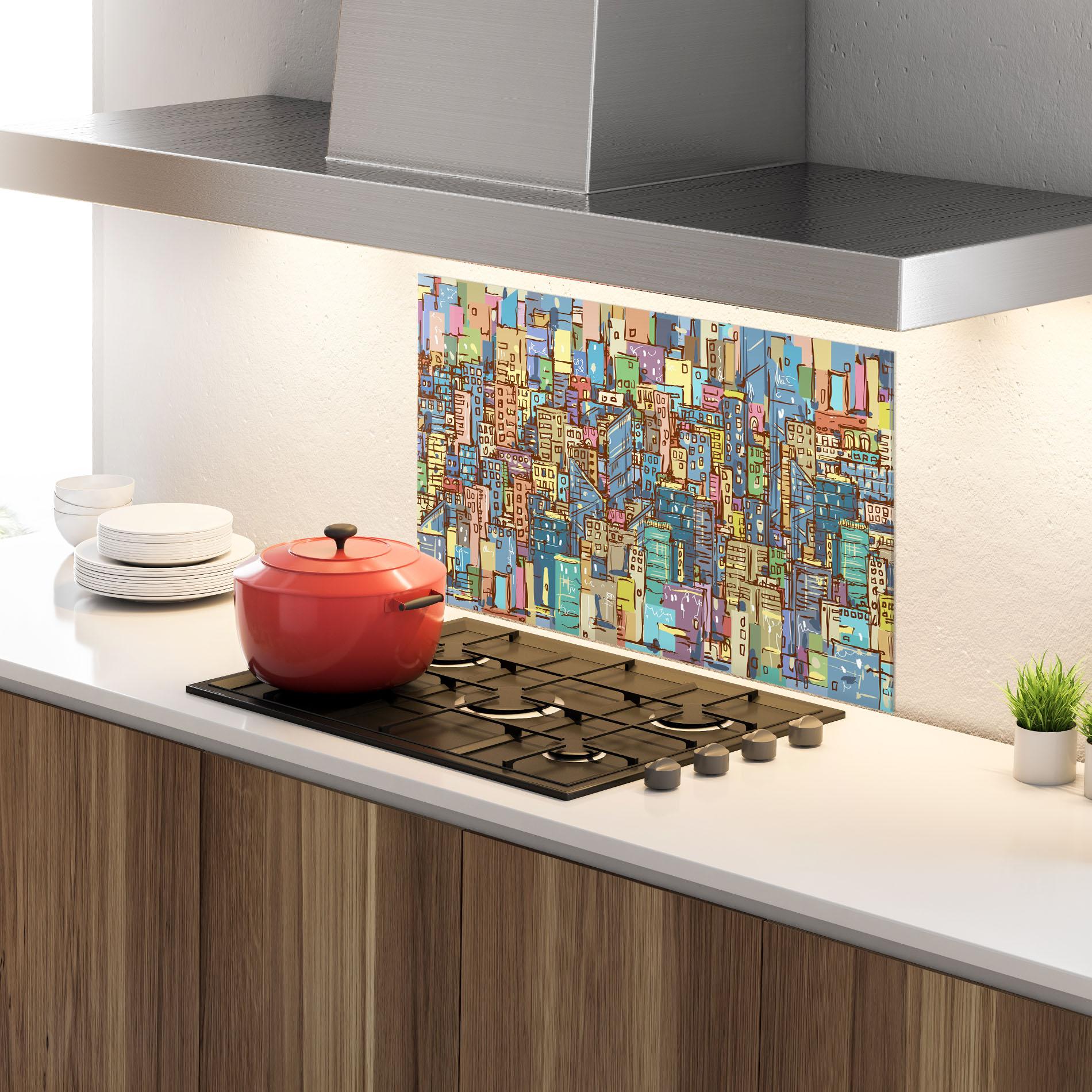 Küchenrückwand Glas Colorful African City mockup 4