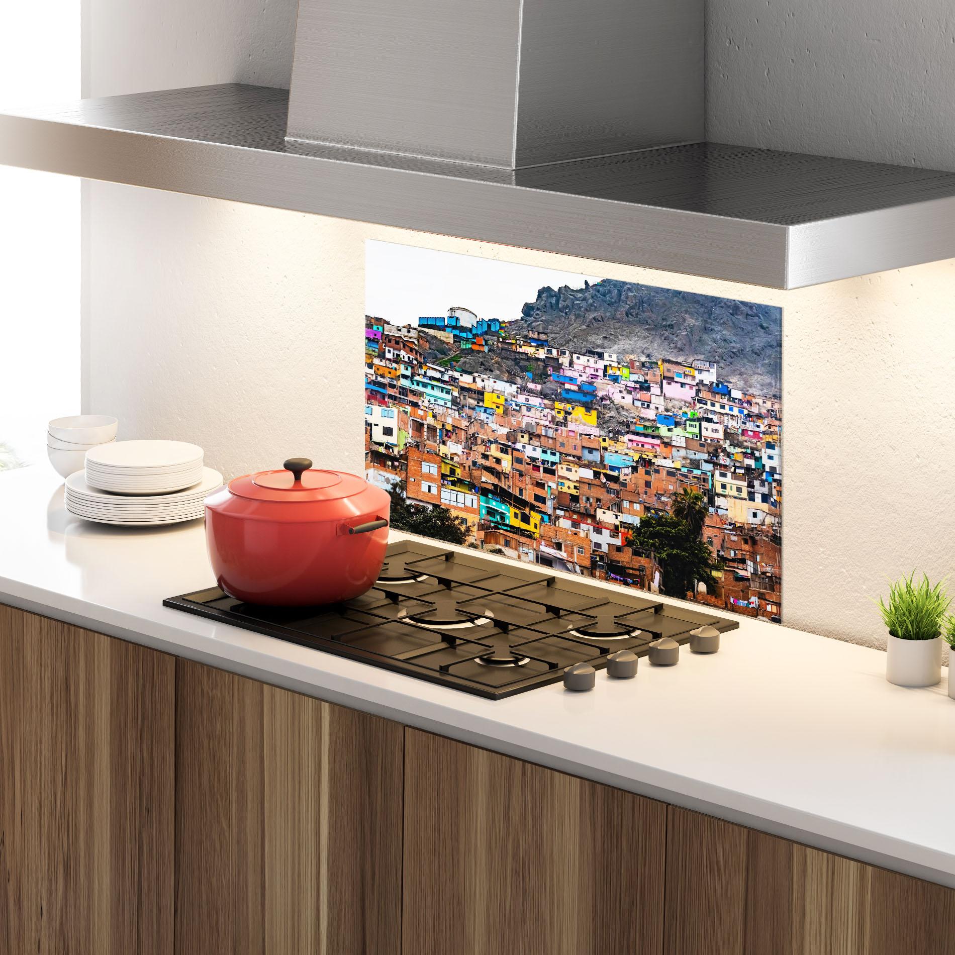 Küchenrückwand Glas Colorful Slum Buildings mockup 4