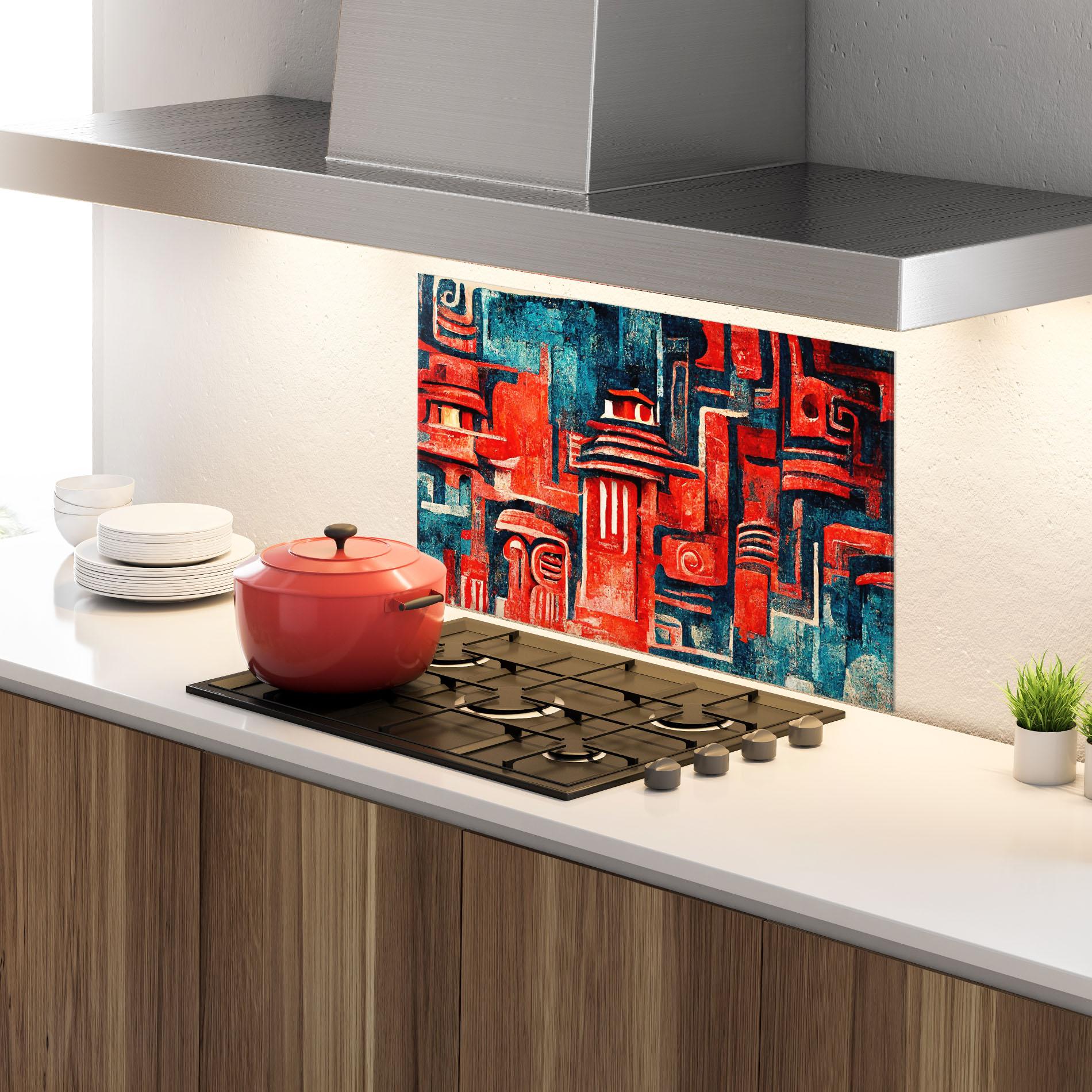 Küchenrückwand Glas Decorative Navy Red mockup 4