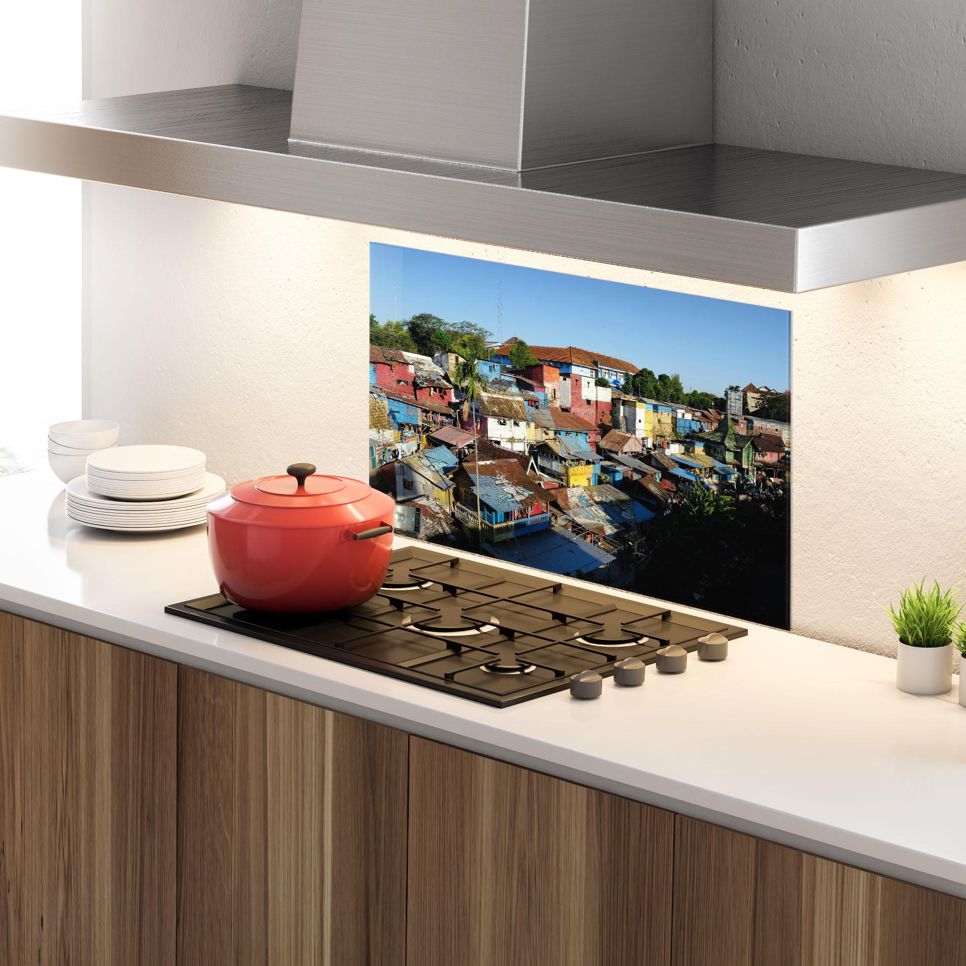Küchenrückwand Glas Slum Building mockup 4