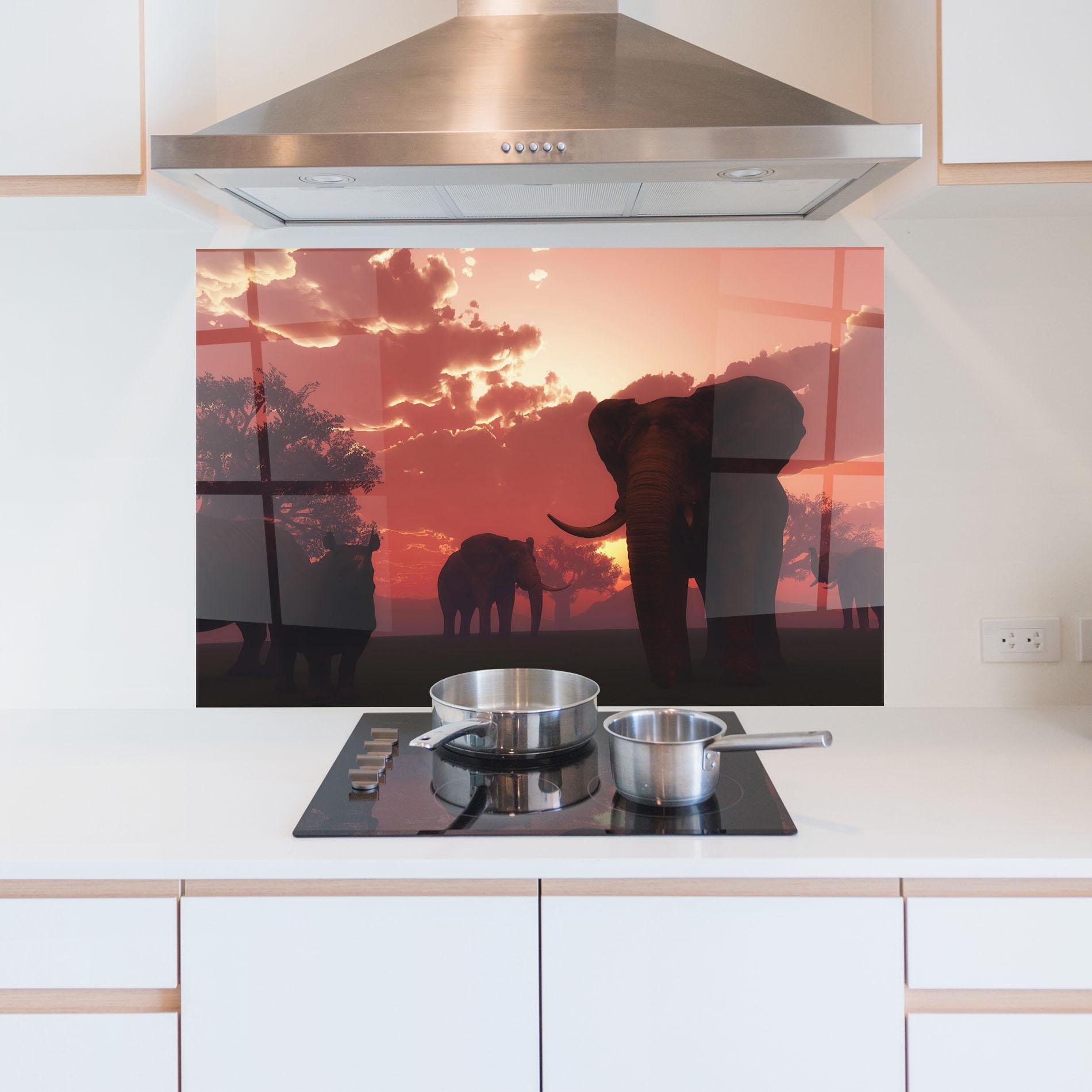 Küchenrückwand Glas African Elephant View mockup 5