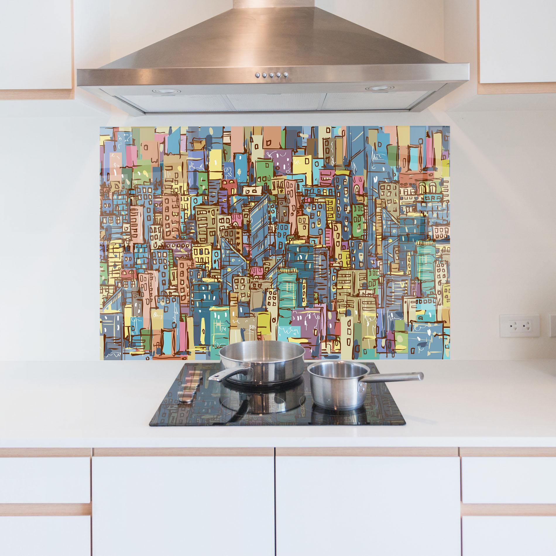 Küchenrückwand Glas Colorful African City mockup 5