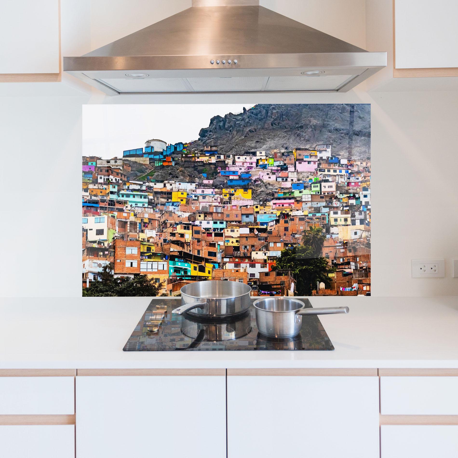 Küchenrückwand Glas Colorful Slum Buildings mockup 5