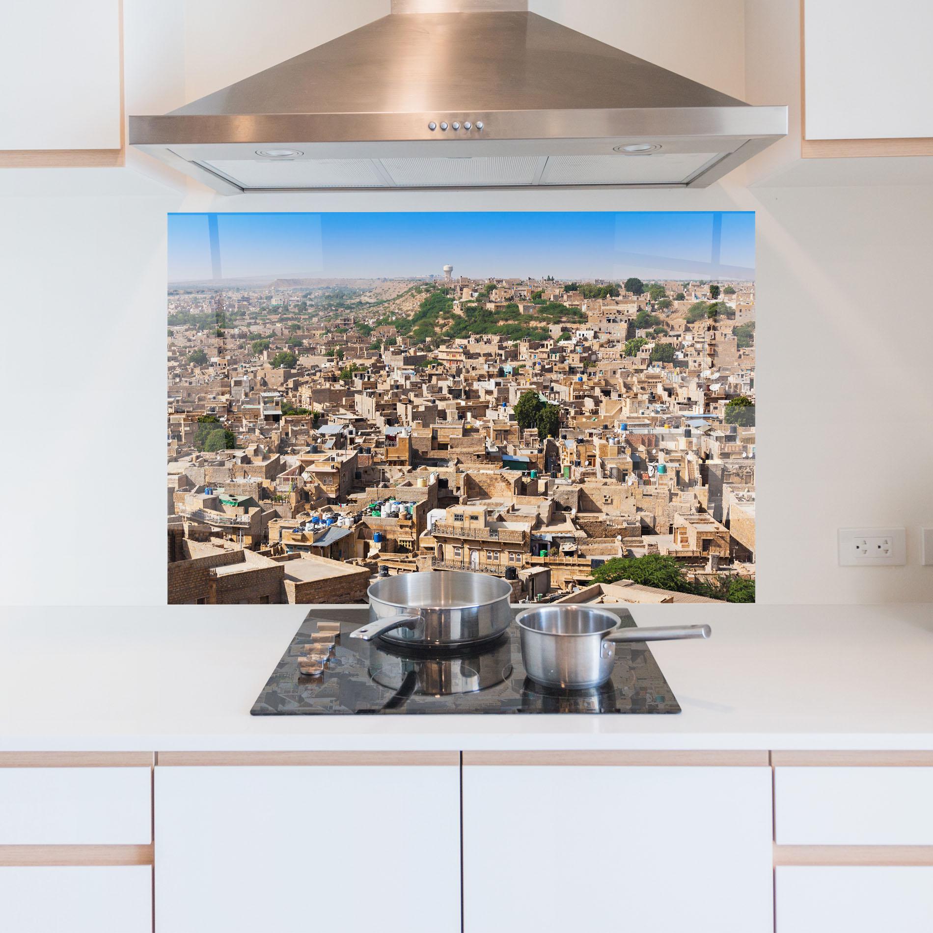 Küchenrückwand Glas Jaisalmer Panorama View mockup 5