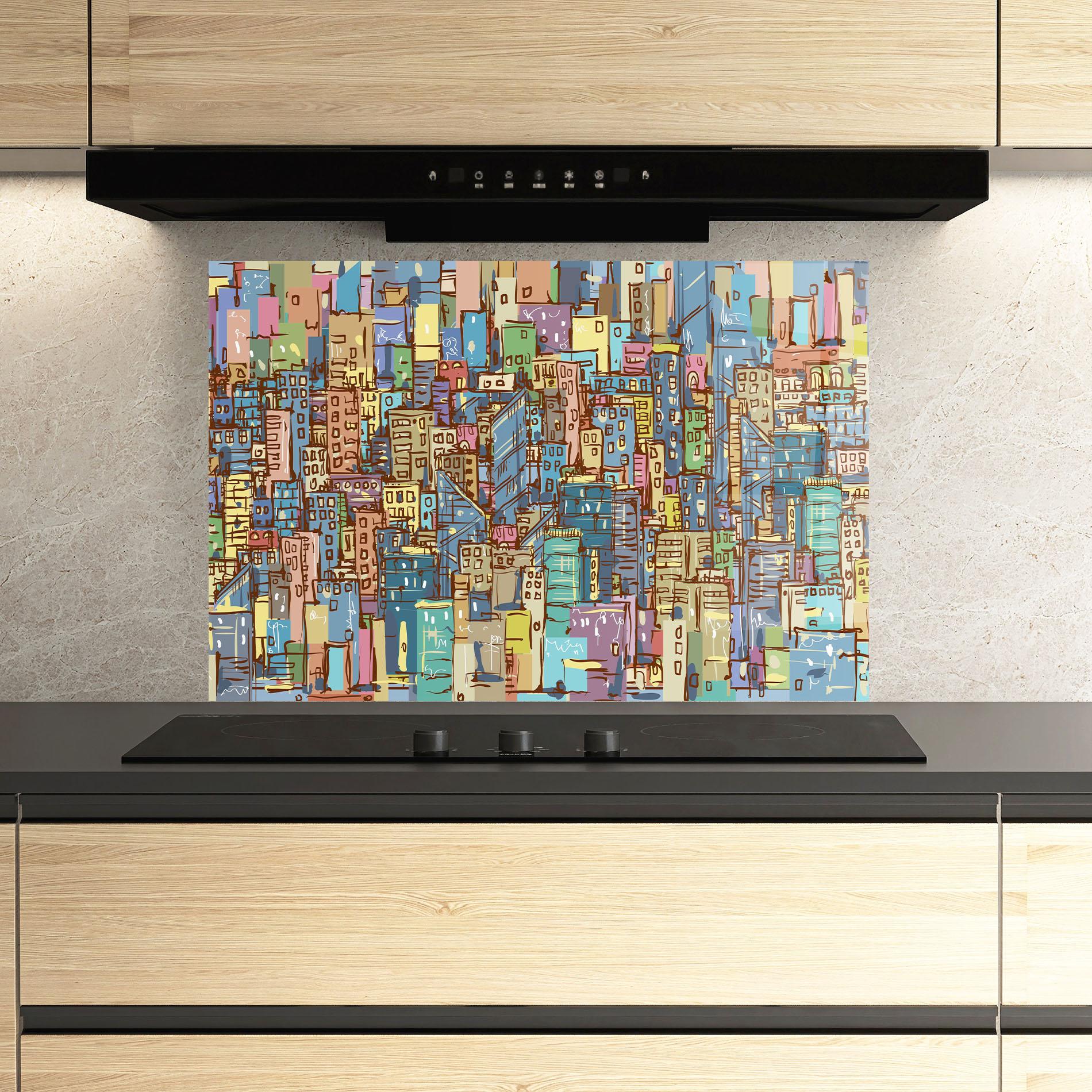 Küchenrückwand Glas Colorful African City mockup 3