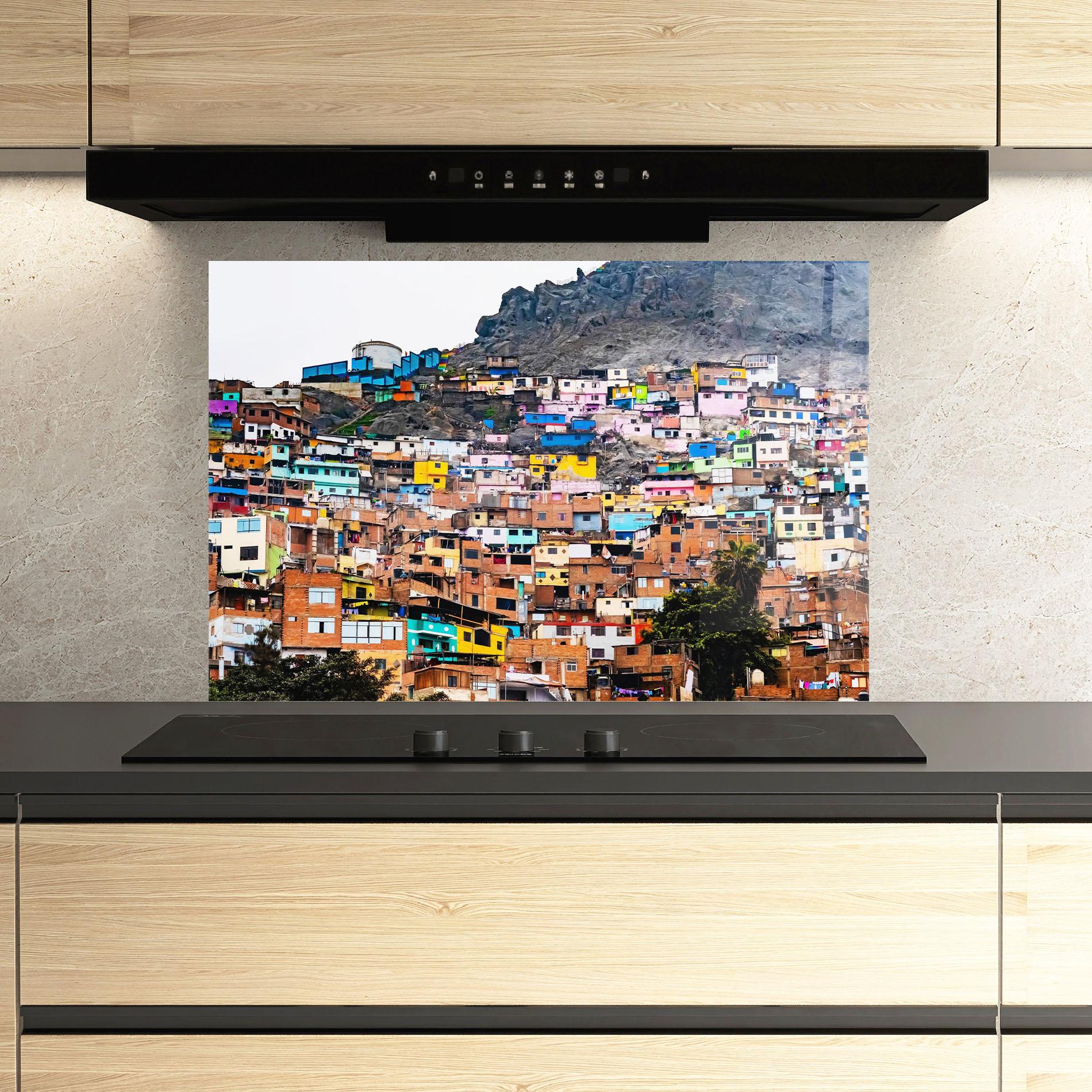 Küchenrückwand Glas Colorful Slum Buildings mockup 3