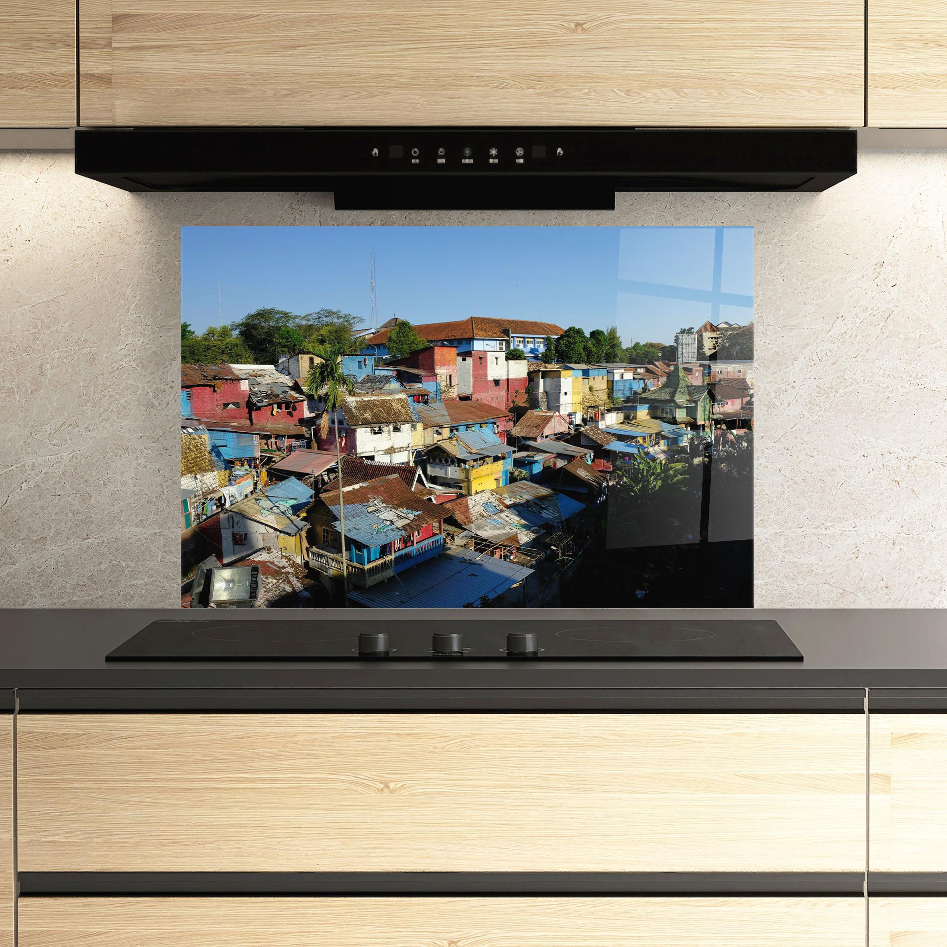 Küchenrückwand Glas Slum Building mockup 3