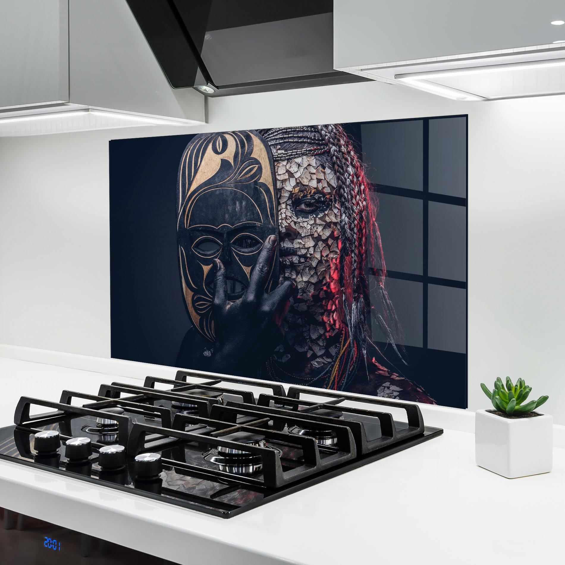 Küchenrückwand Glas African Tribe Costume mockup 6