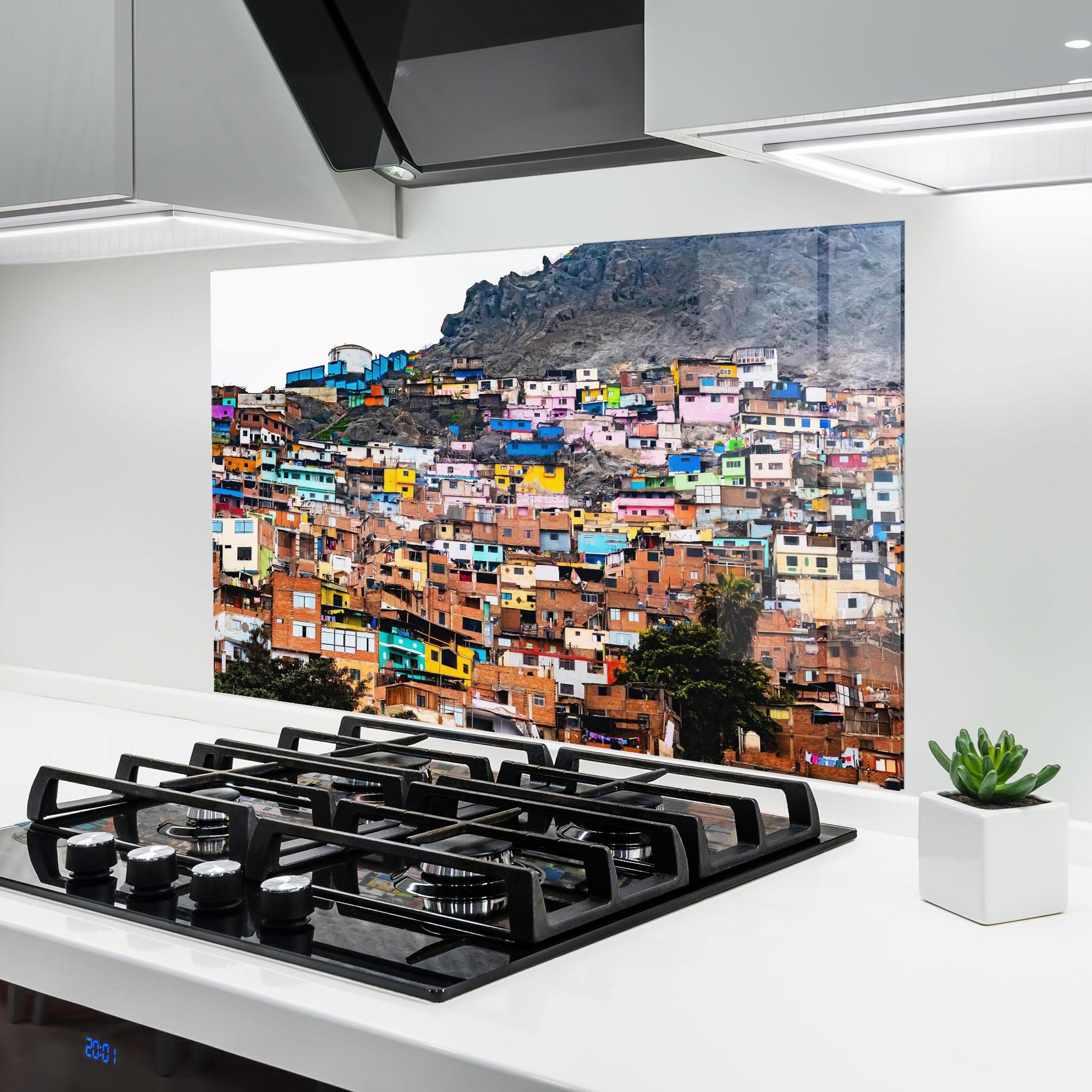 Küchenrückwand Glas Colorful Slum Buildings mockup 6