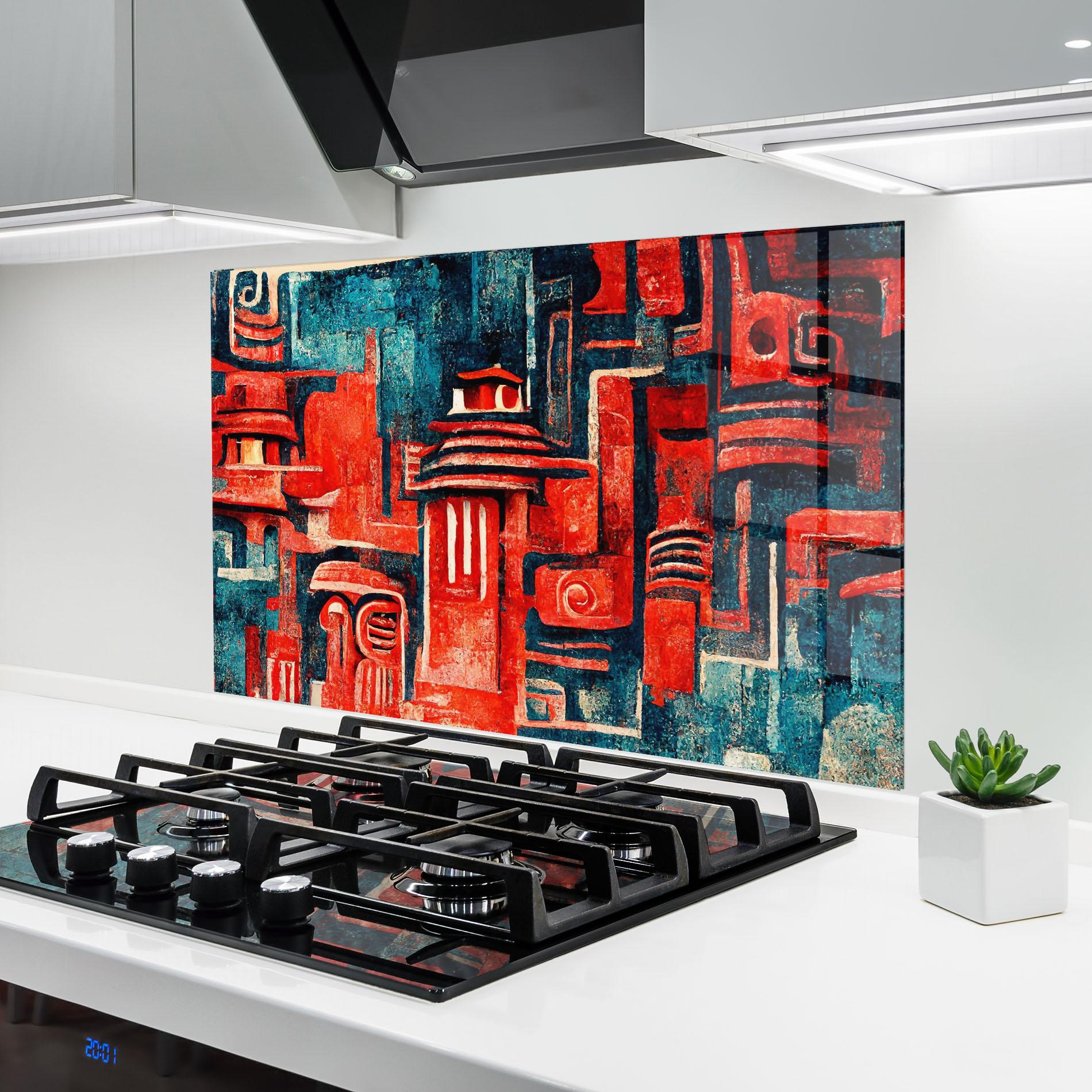 Küchenrückwand Glas Decorative Navy Red mockup 6