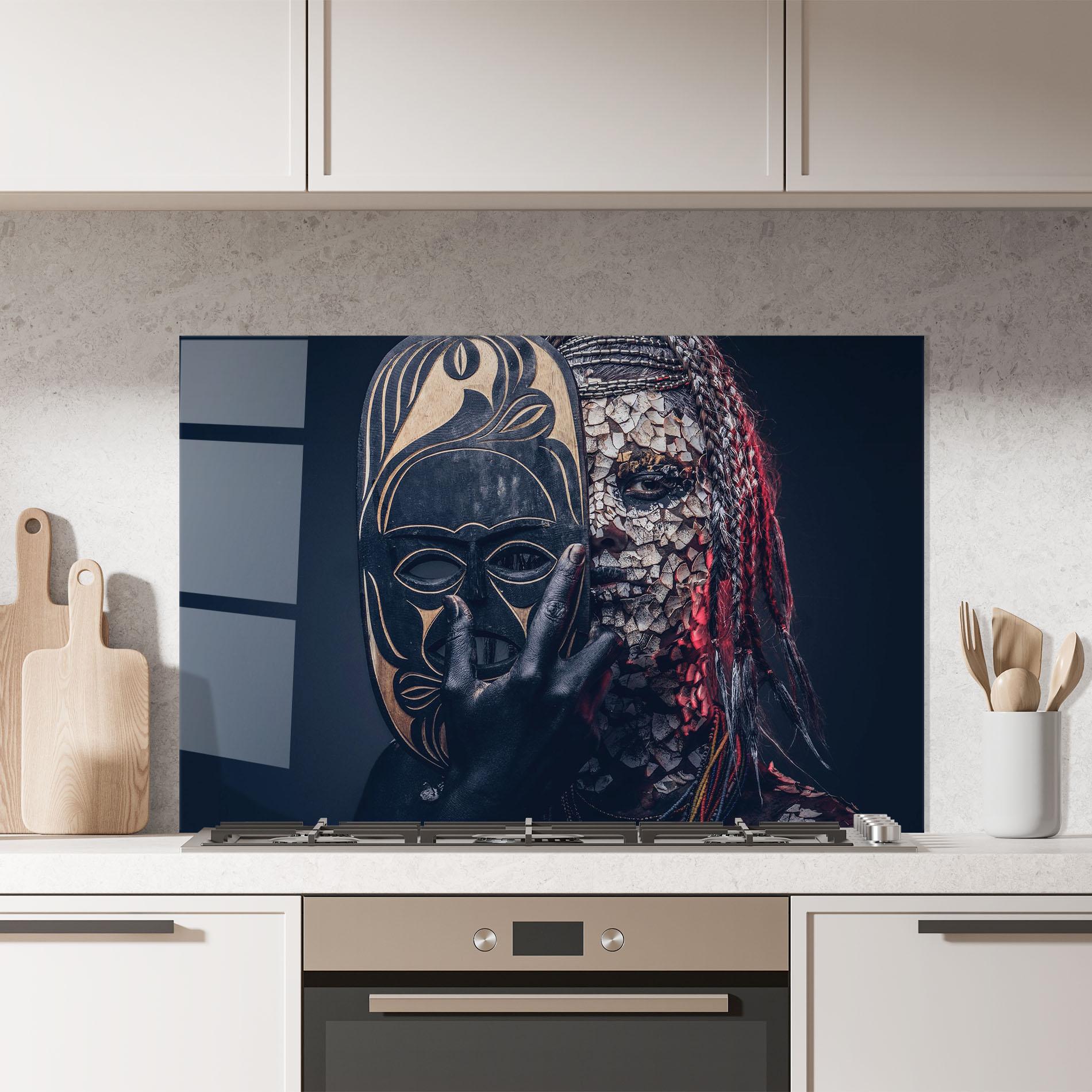 Küchenrückwand Glas African Tribe Costume mockup 7