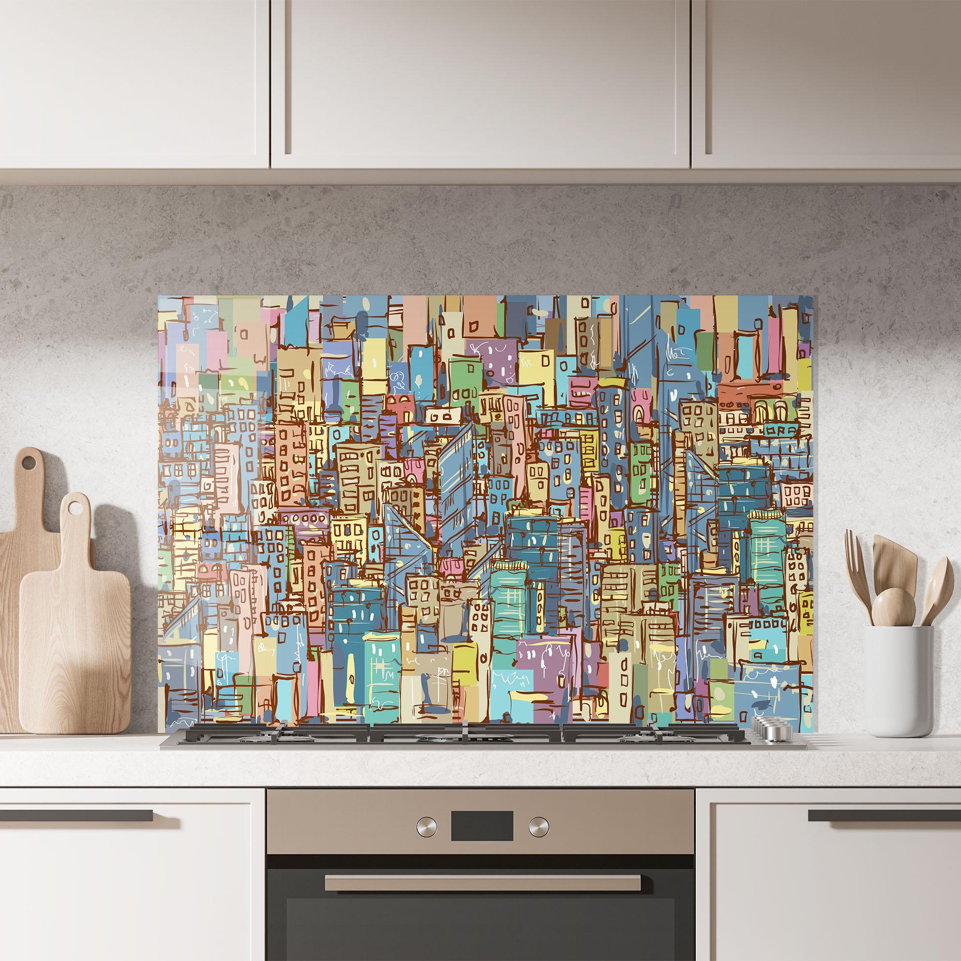 Küchenrückwand Glas Colorful African City mockup 7