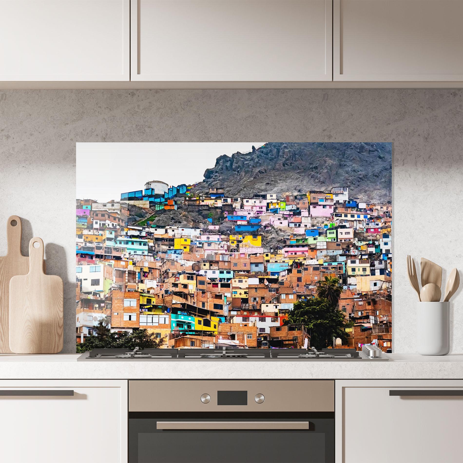 Küchenrückwand Glas Colorful Slum Buildings mockup 7