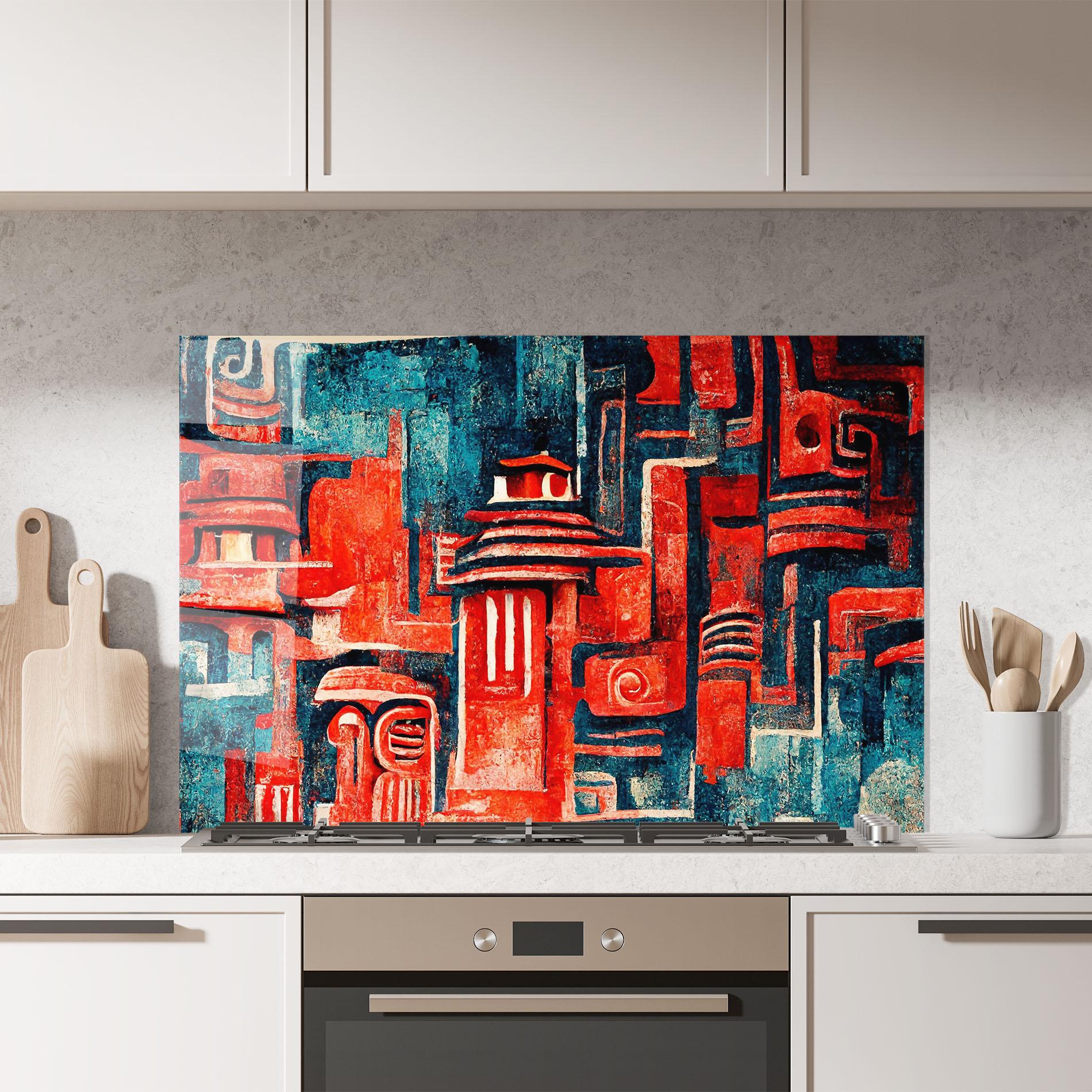 Küchenrückwand Glas Decorative Navy Red mockup 7