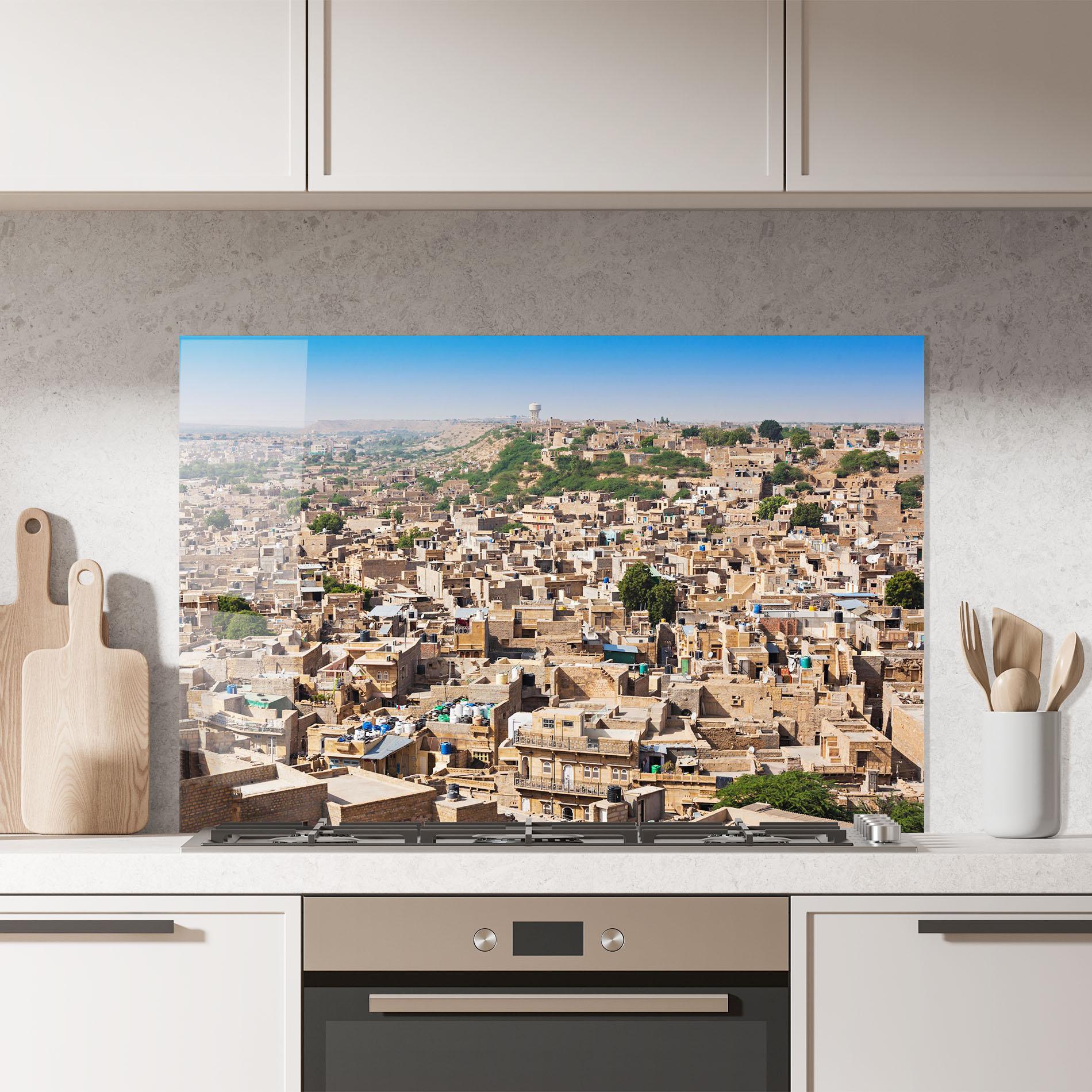 Küchenrückwand Glas Jaisalmer Panorama View mockup 7