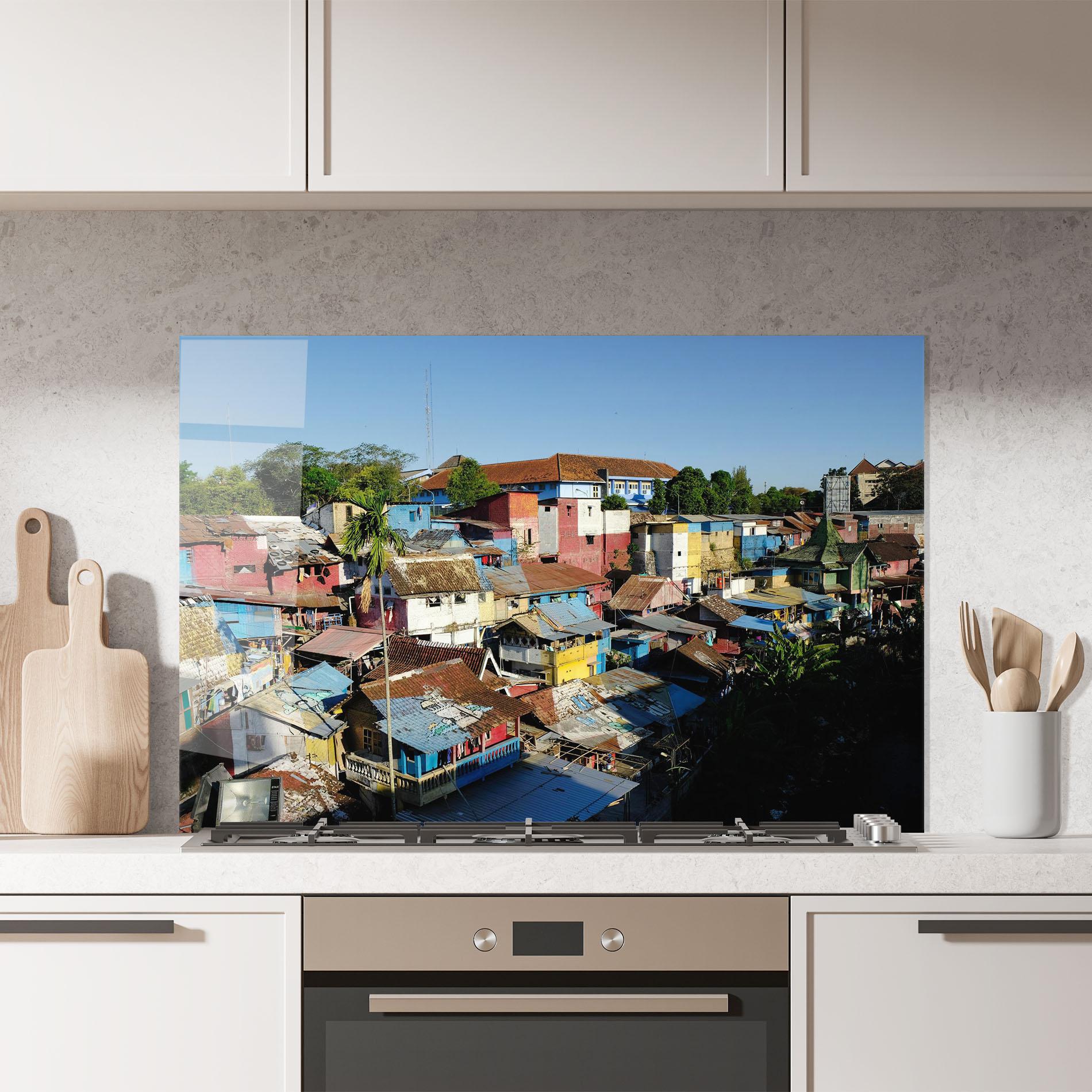 Küchenrückwand Glas Slum Building mockup 7