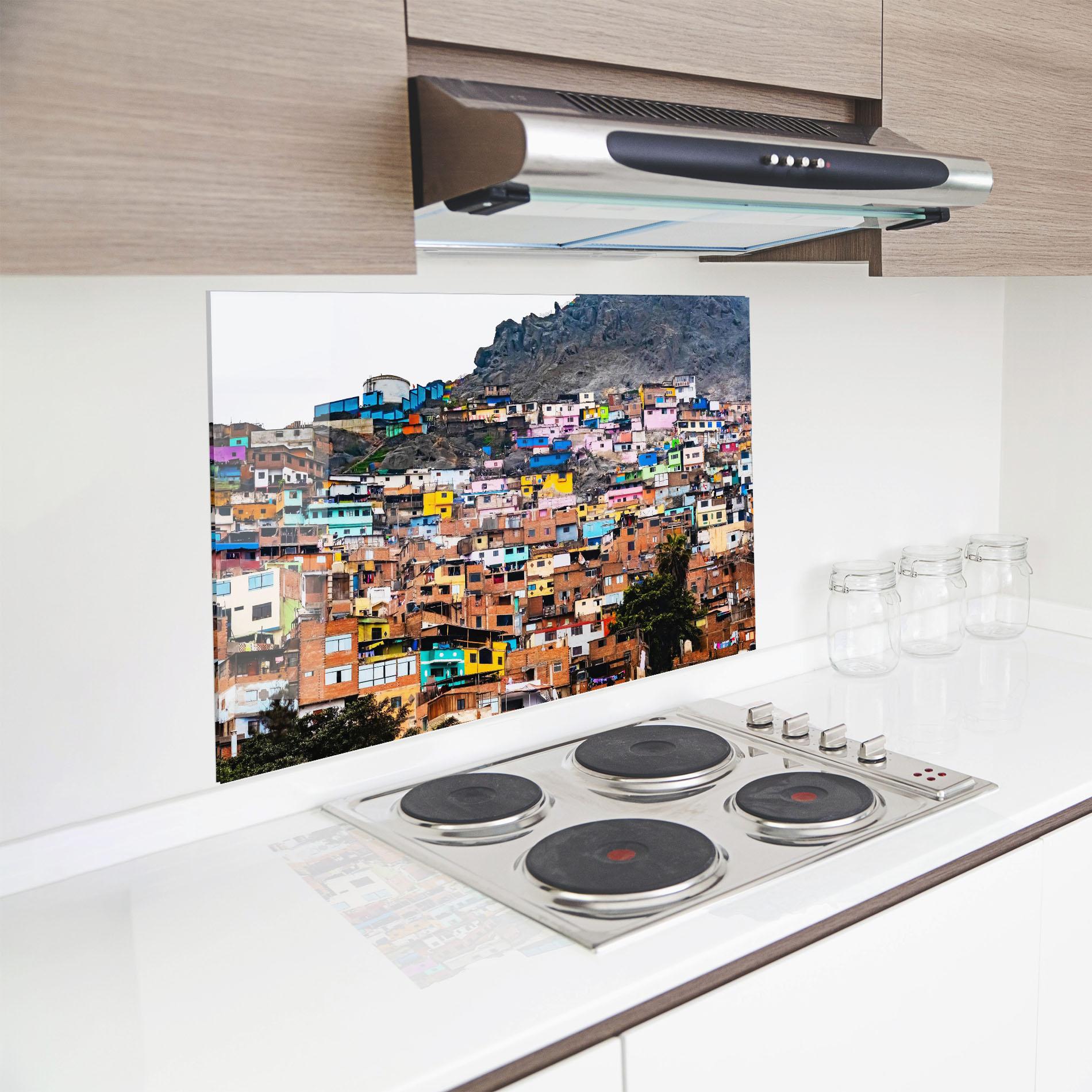 Küchenrückwand Glas Colorful Slum Buildings mockup 8