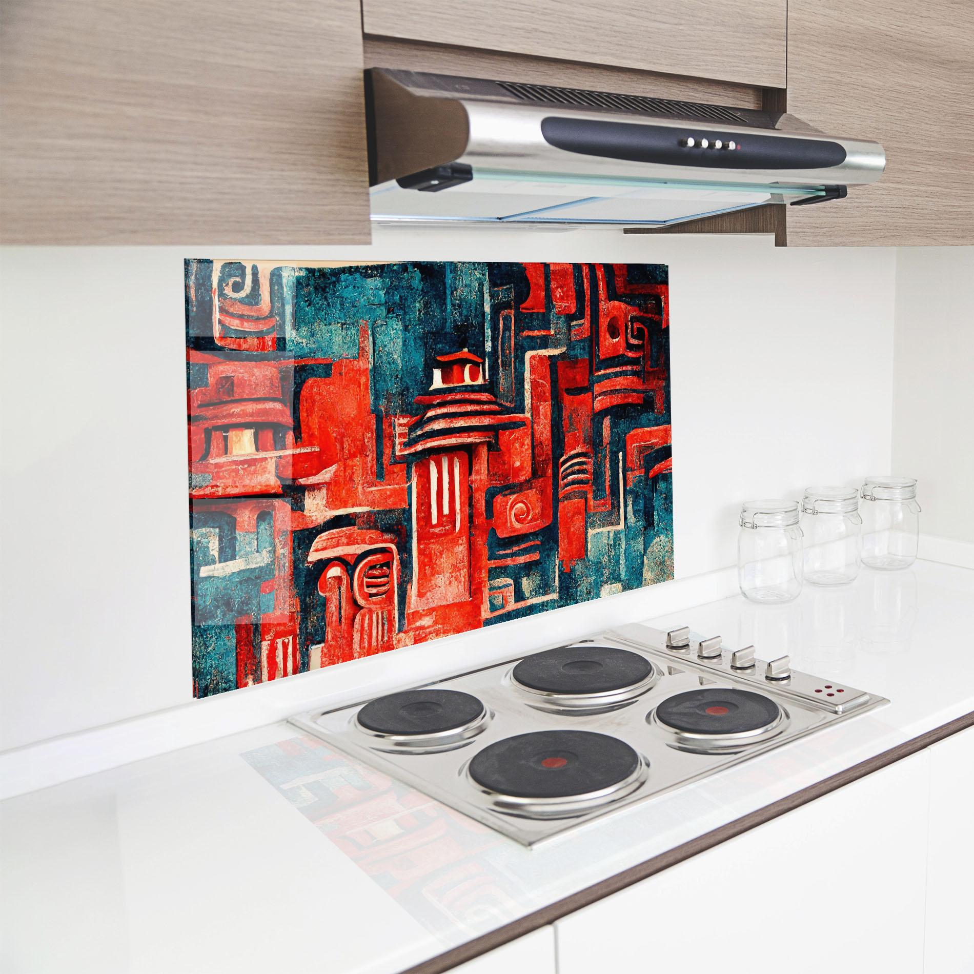 Küchenrückwand Glas Decorative Navy Red mockup 8