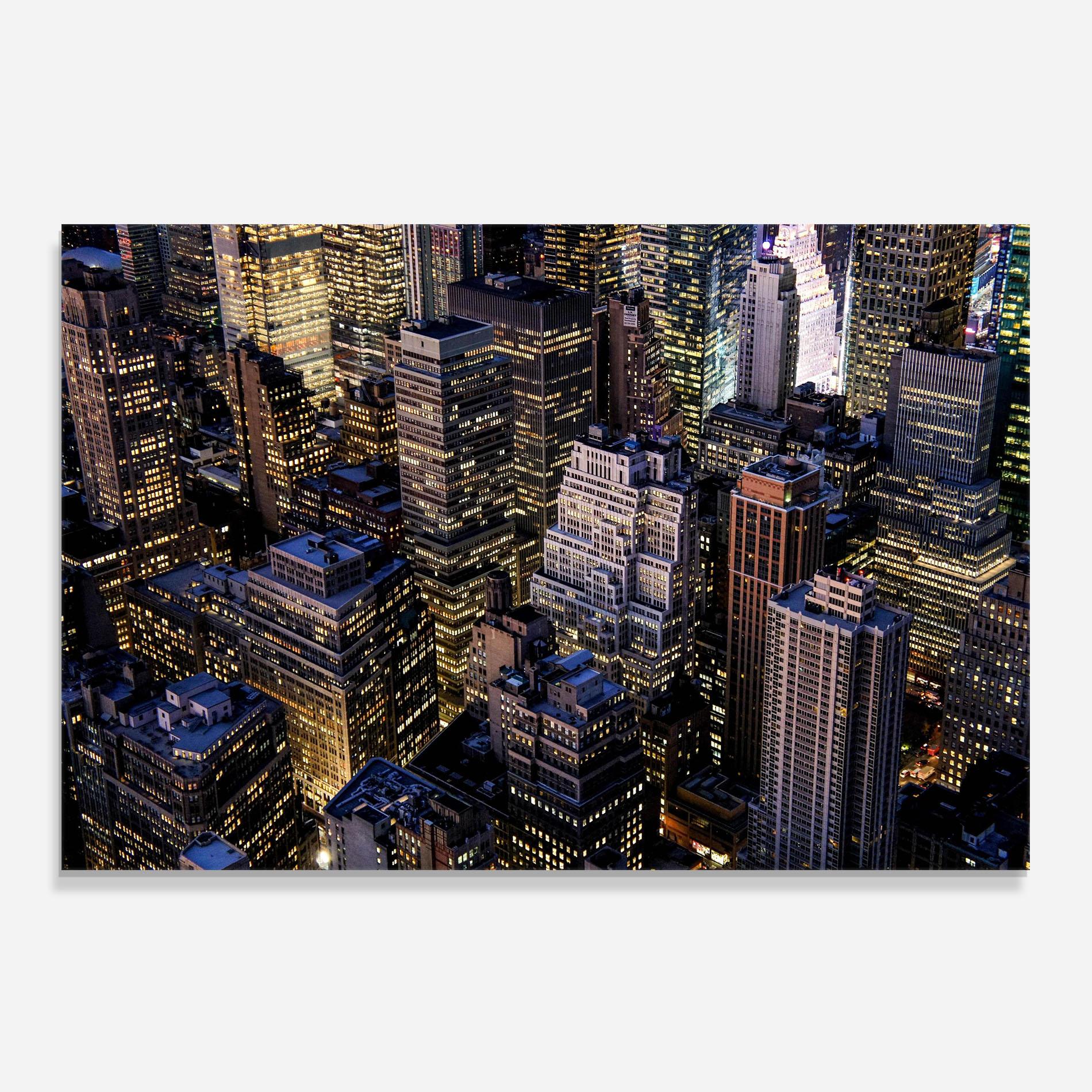 Küchenrückwand Glas Blue Gold Skylines mockup 0