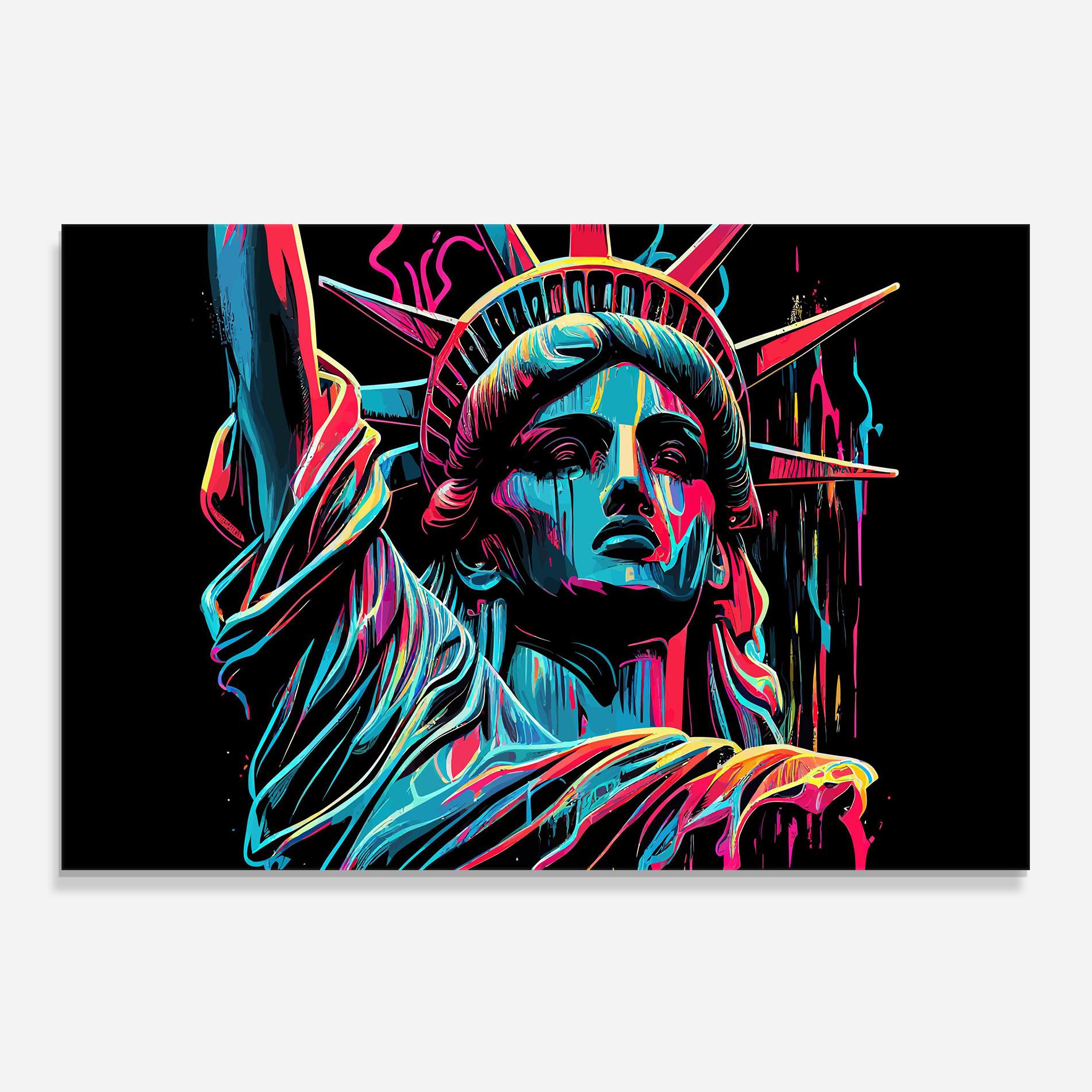 Küchenrückwand Glas Liberty Colorful Statue mockup 0