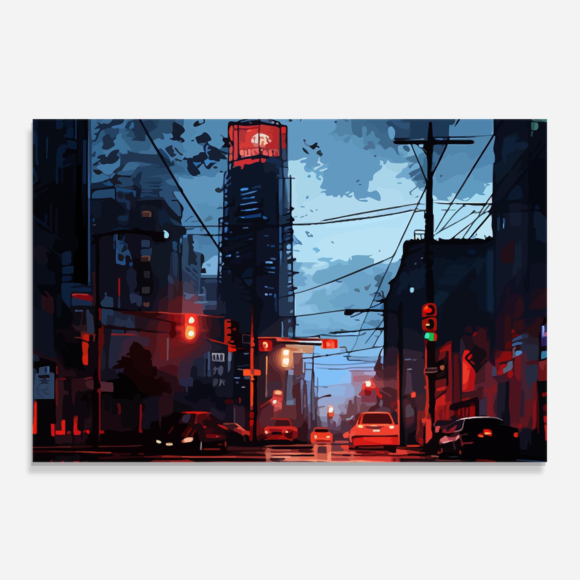 Küchenrückwand Glas Red City Light mockup 0
