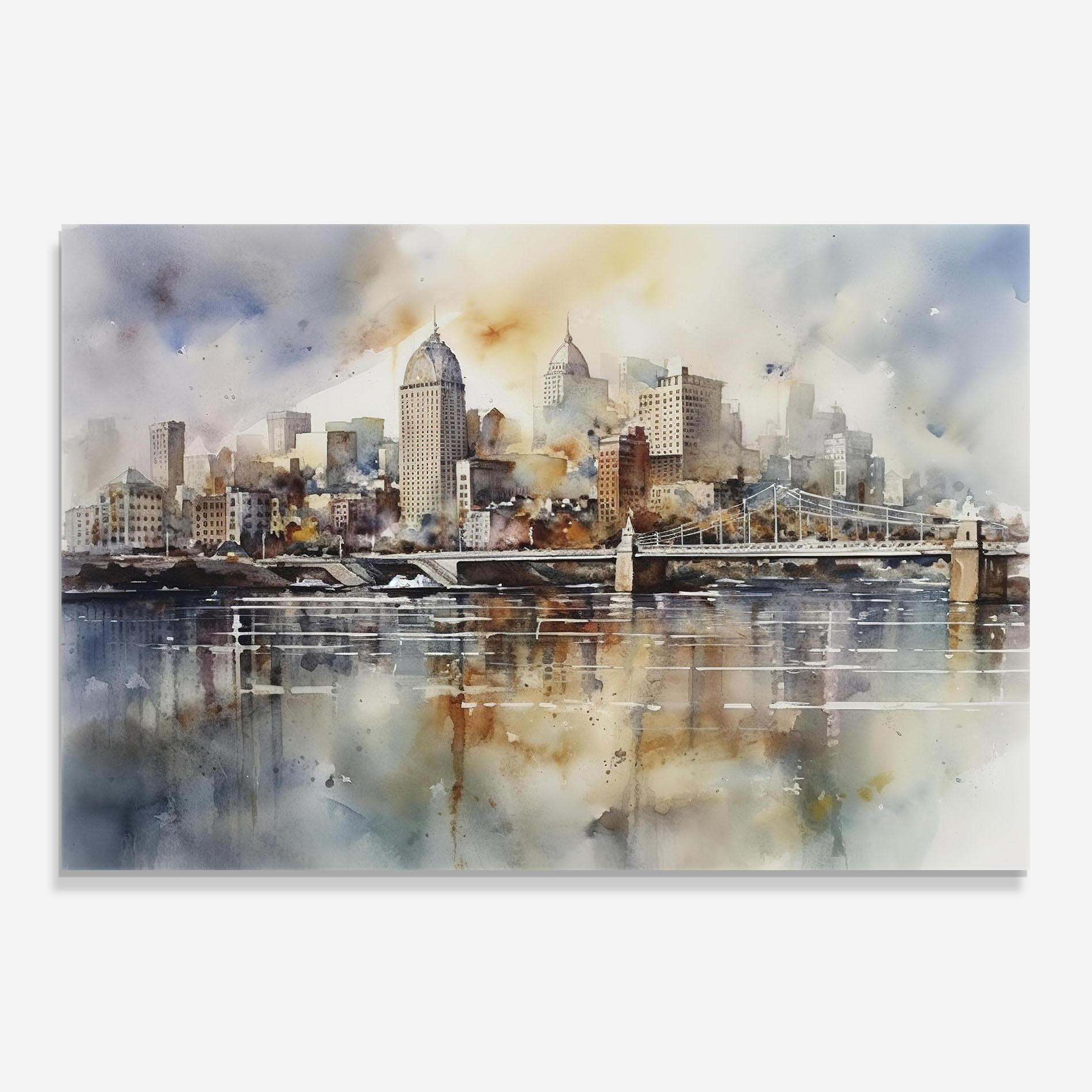 Küchenrückwand Glas Watercolor Skyline mockup 0