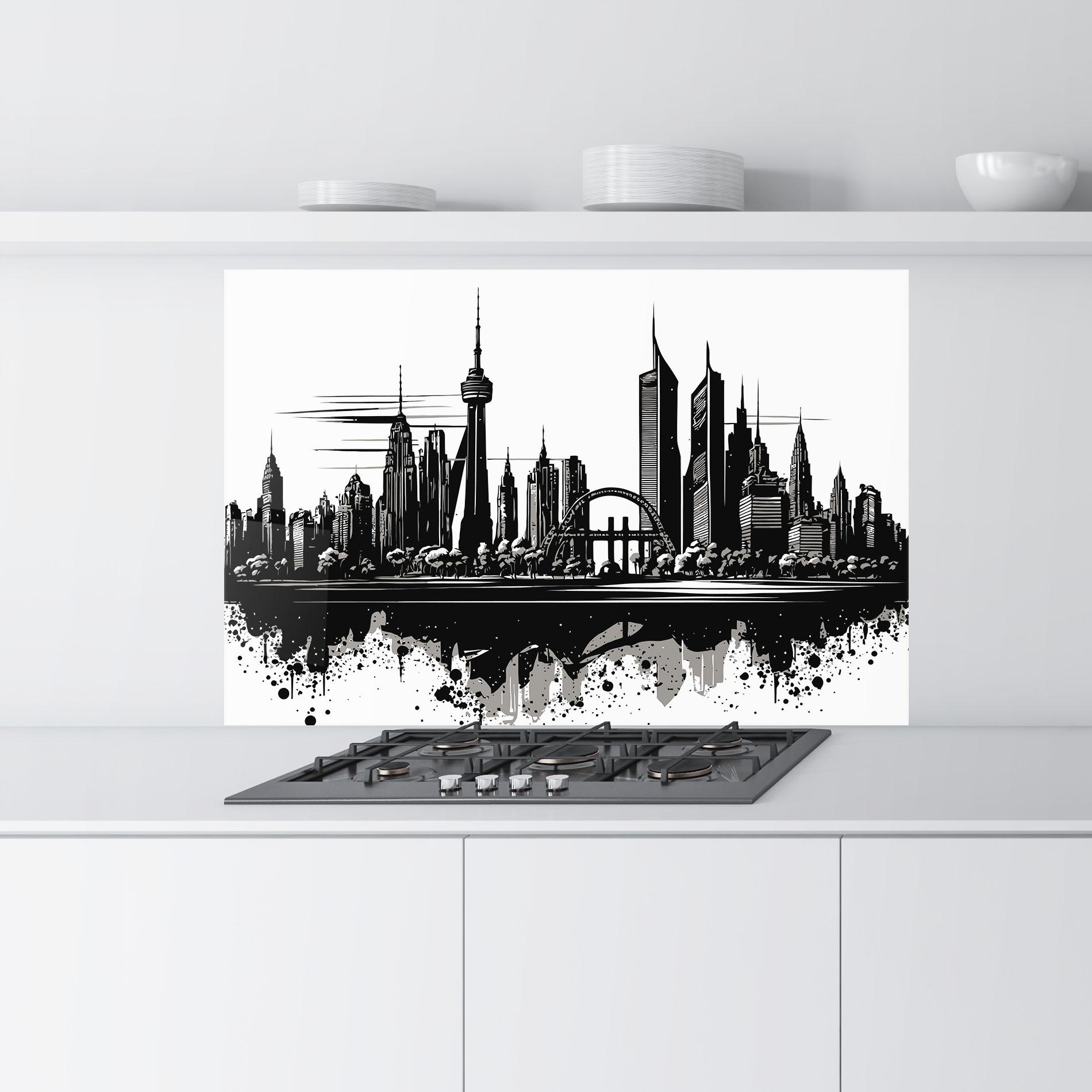 Küchenrückwand Glas Black Ink City mockup 9