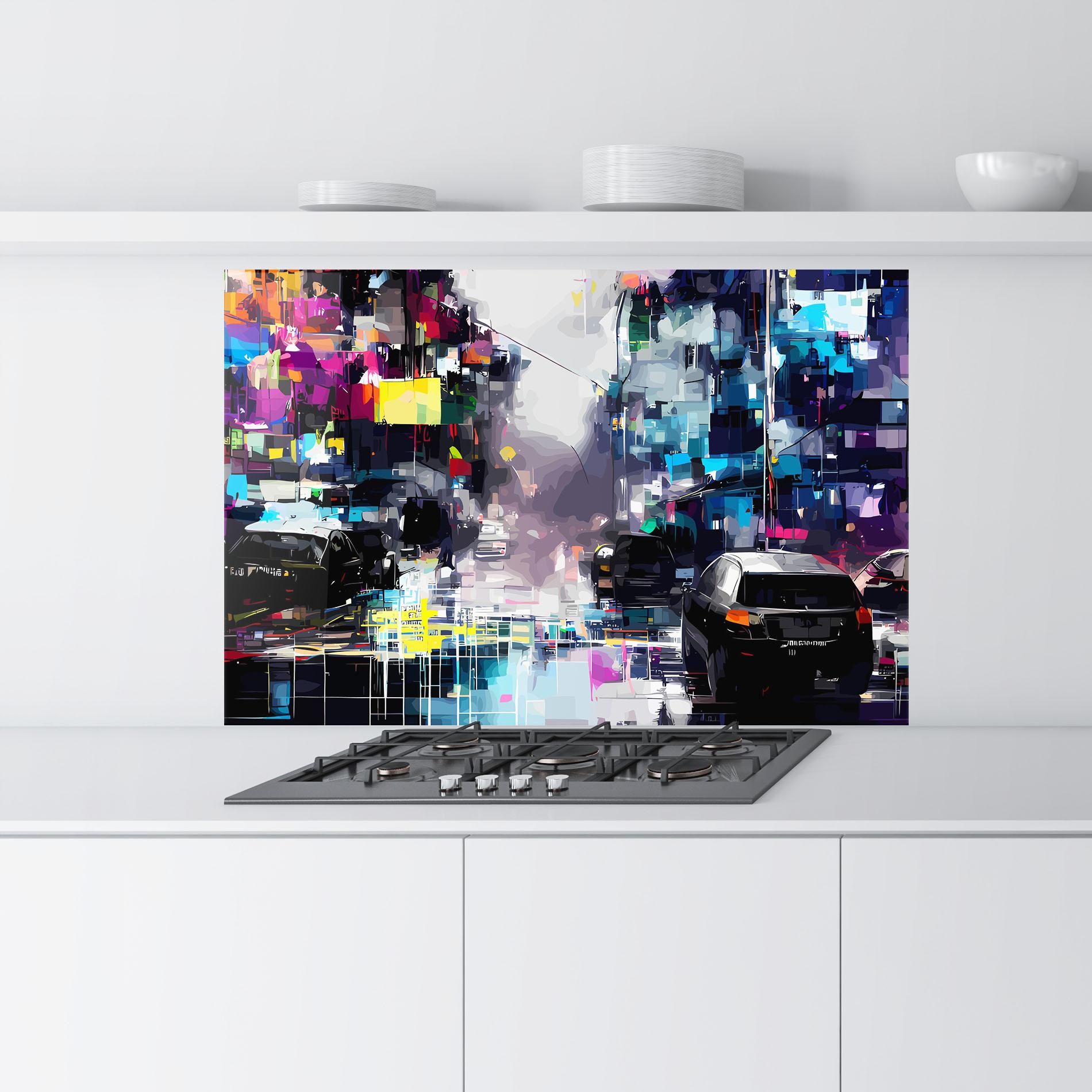 Küchenrückwand Glas Grunge City Street mockup 9