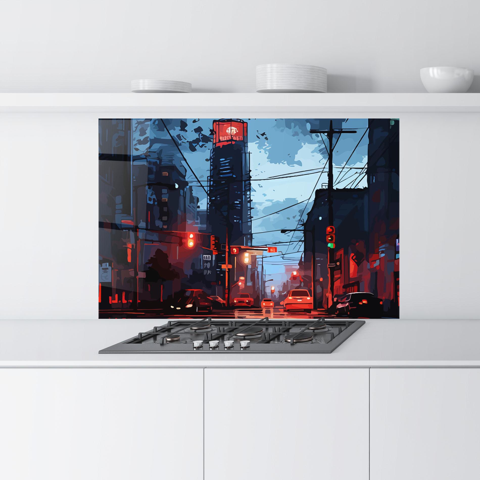 Küchenrückwand Glas Red City Light mockup 9
