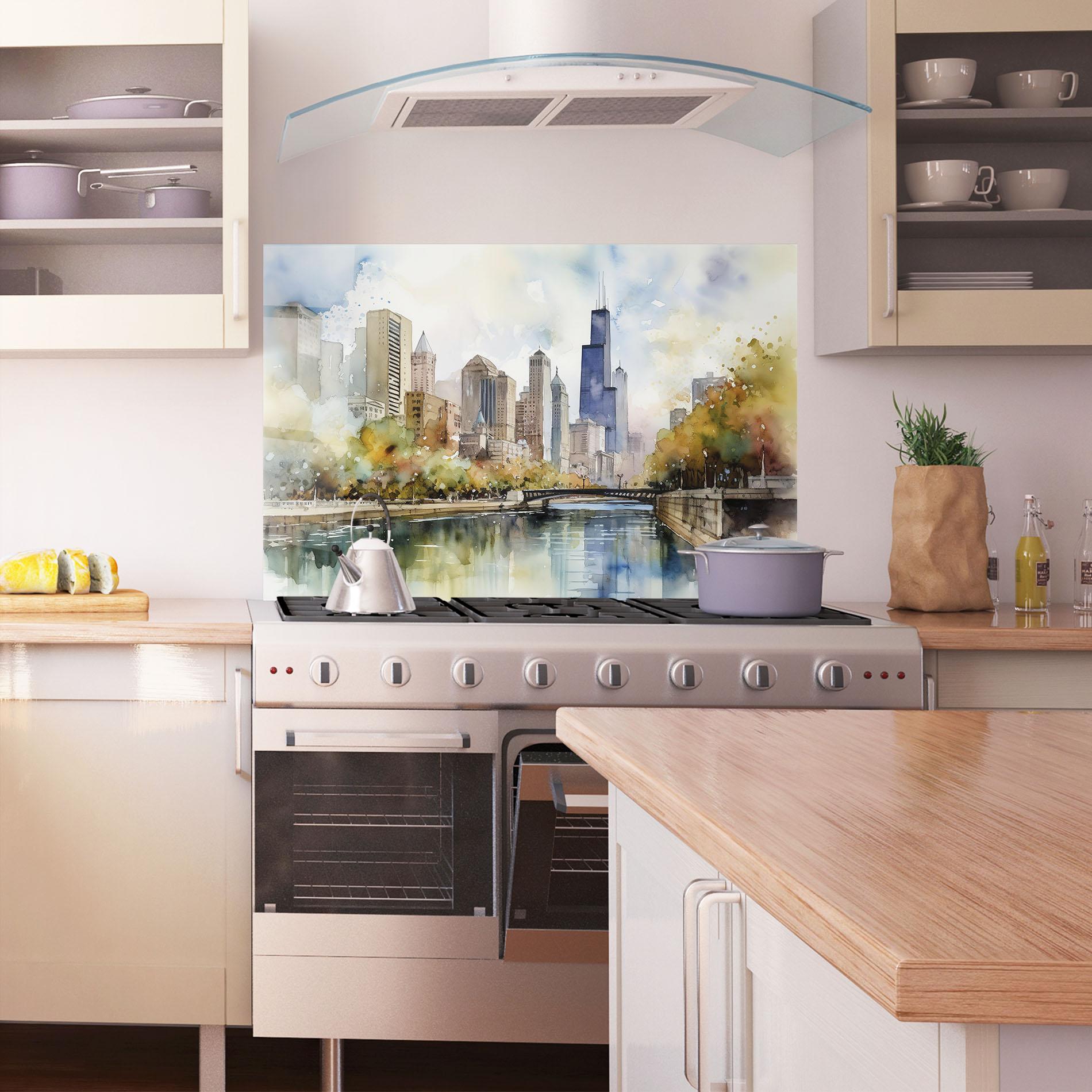 Küchenrückwand Glas City Skyline Painting mockup 1