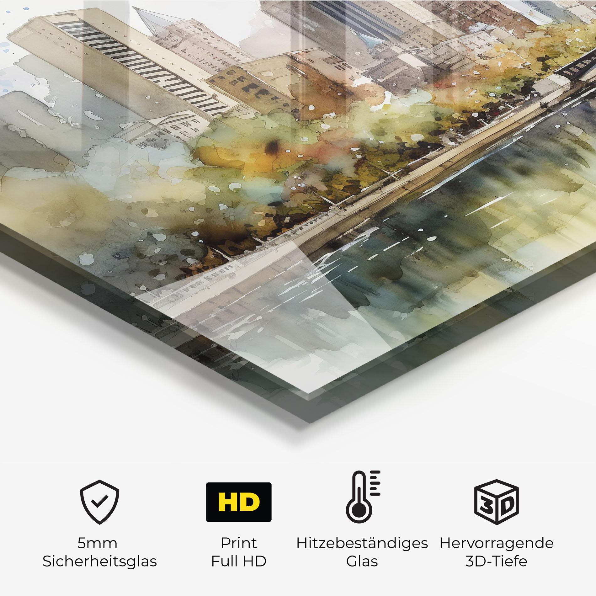 Küchenrückwand Glas City Skyline Painting mockup 2