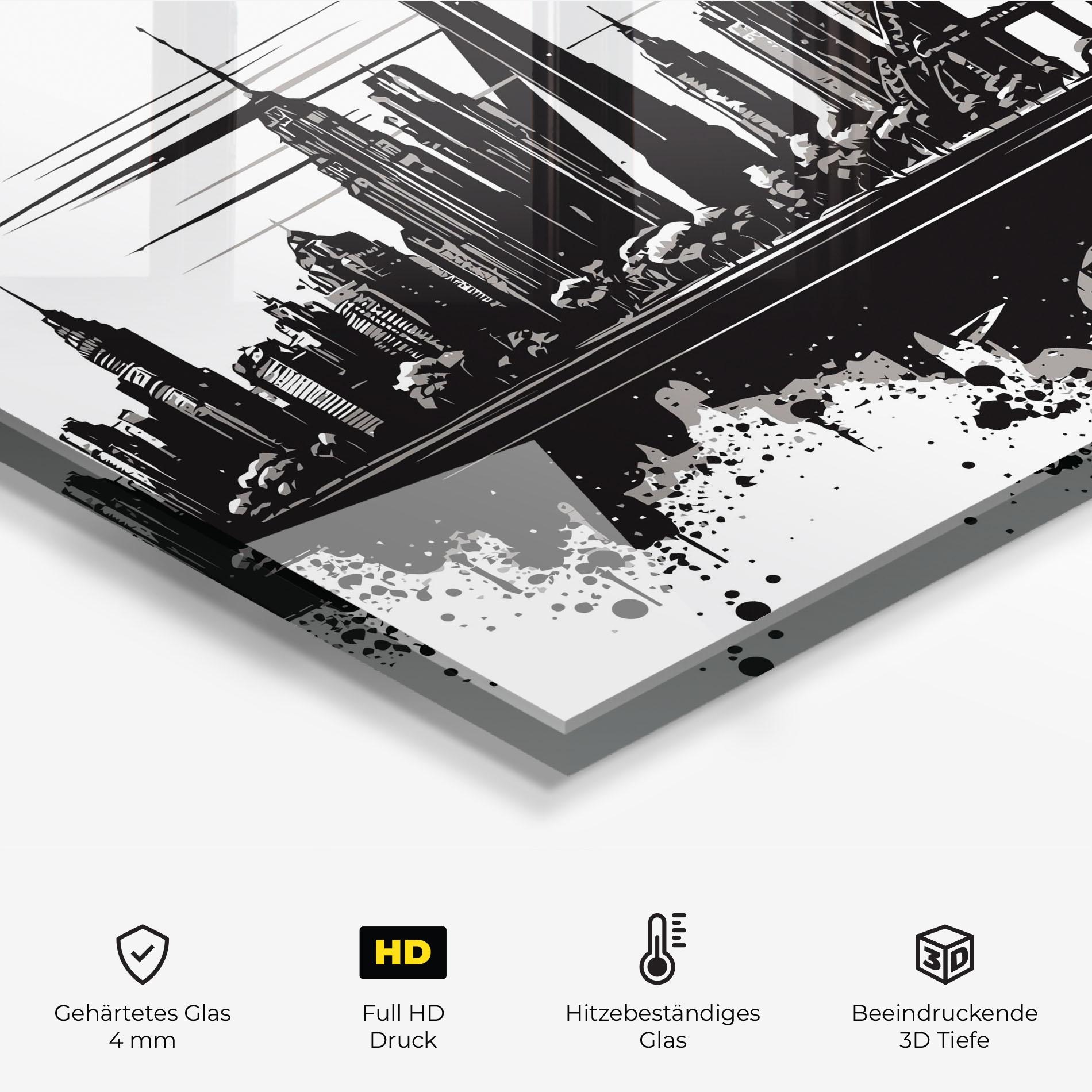 Küchenrückwand Glas Black Ink City mockup 2